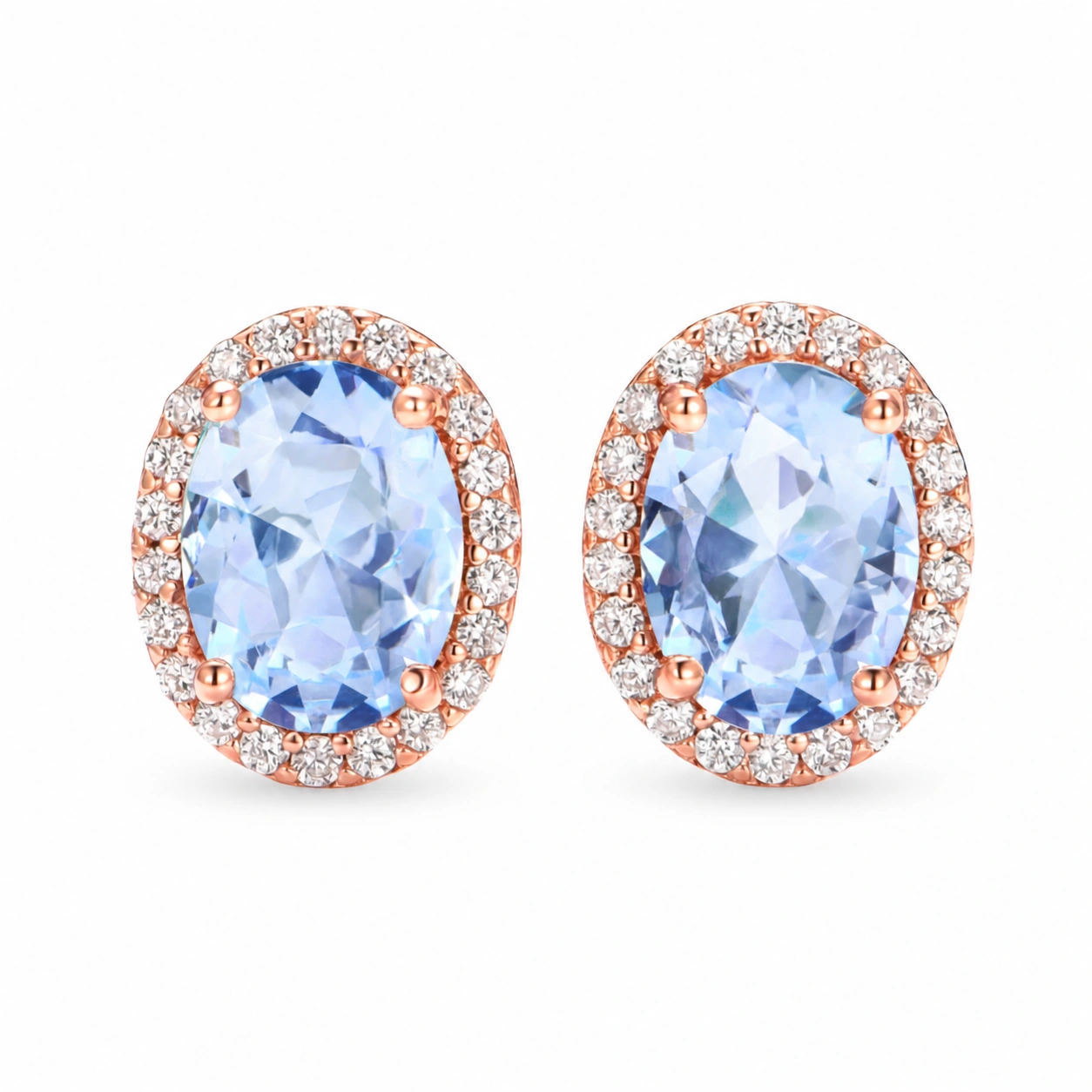Iris Oval Aquamarine Stud Earrings in 14K Rose Gold Vermeil
