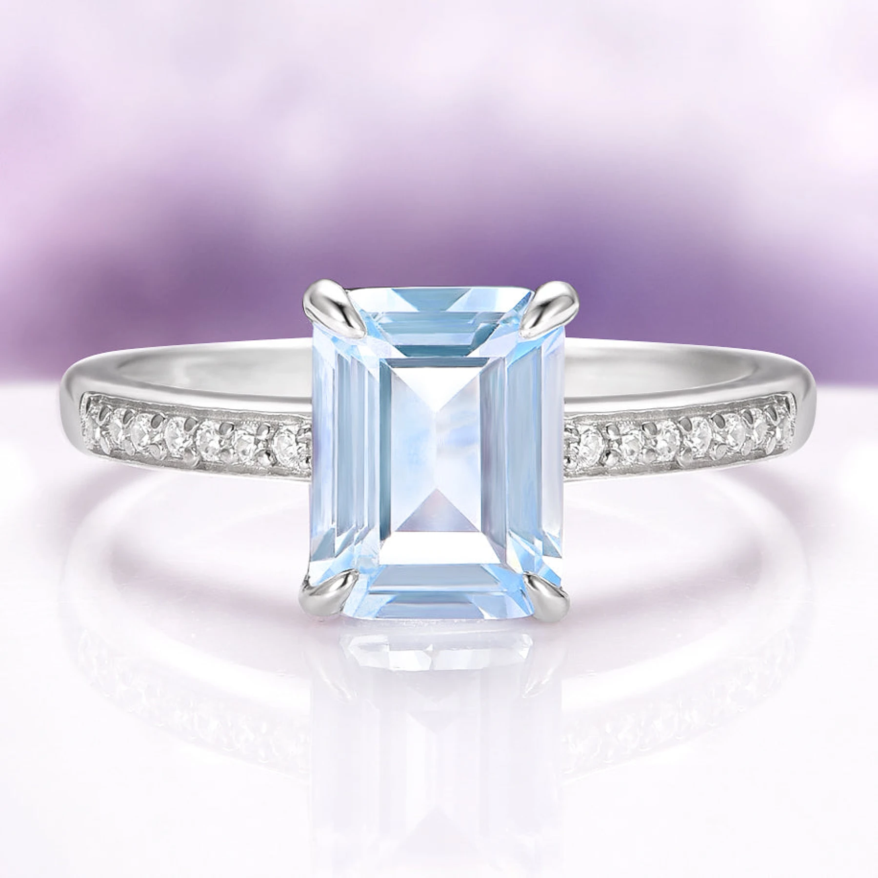 Ava Emerald Cut Engagement Ring in Sterling Silver