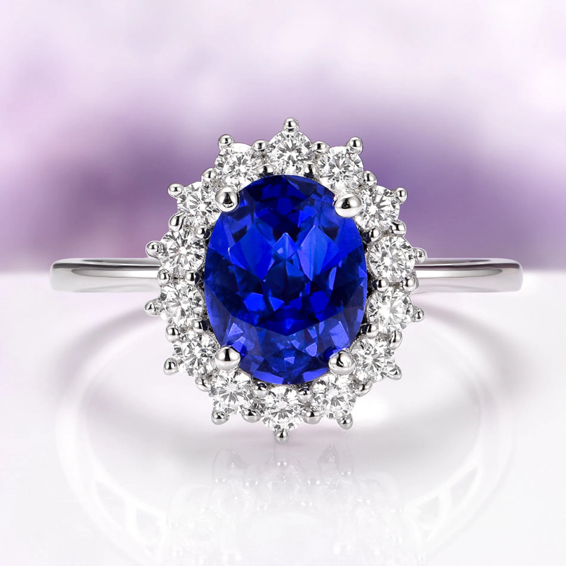 Iconic Princess Diana Blue Sapphire Ring in Sterling Silver