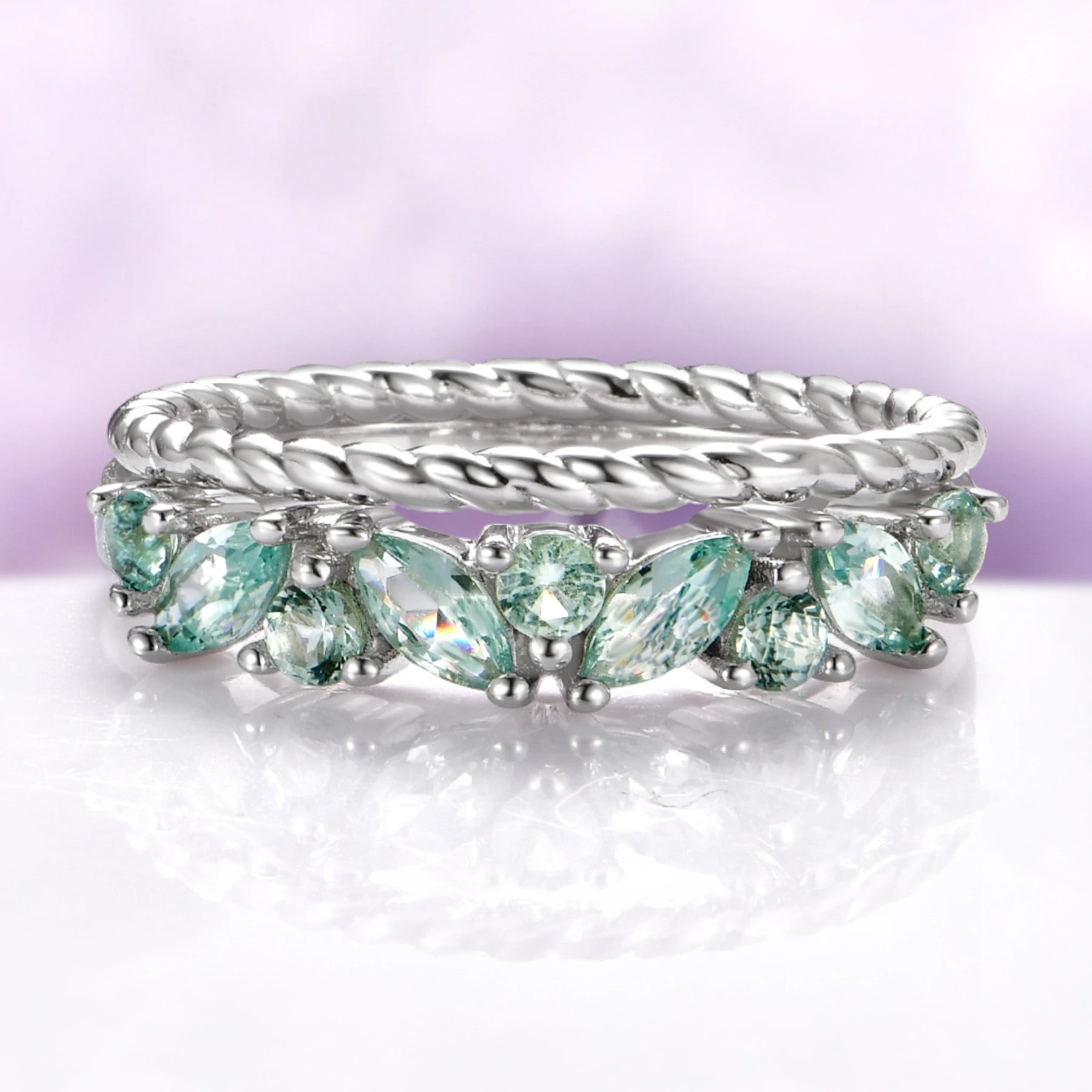 Willow Mint Green Sapphire Stacking Ring Set in Sterling Silver