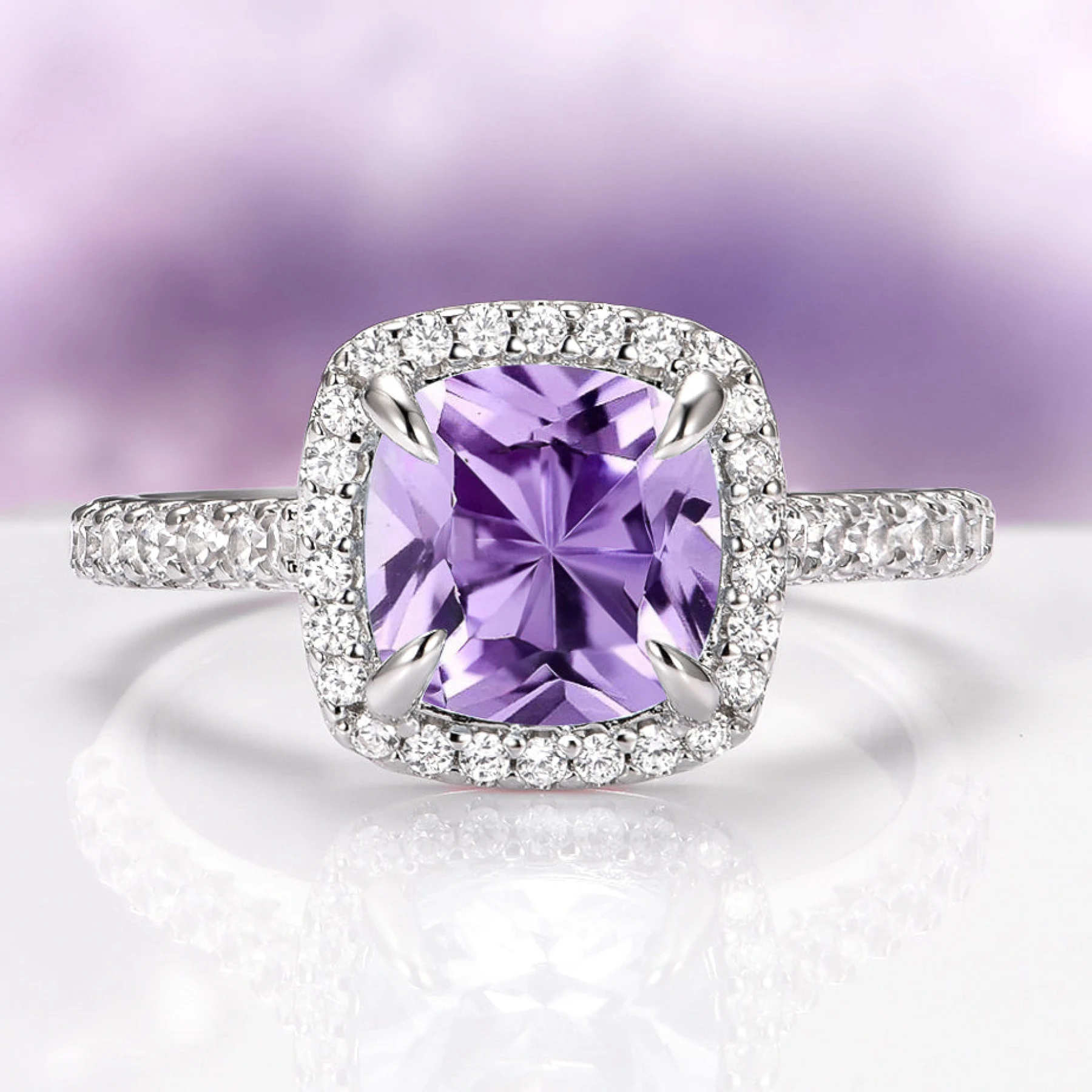 Belle Cushion Cut Natural Ring in Sterling Silver