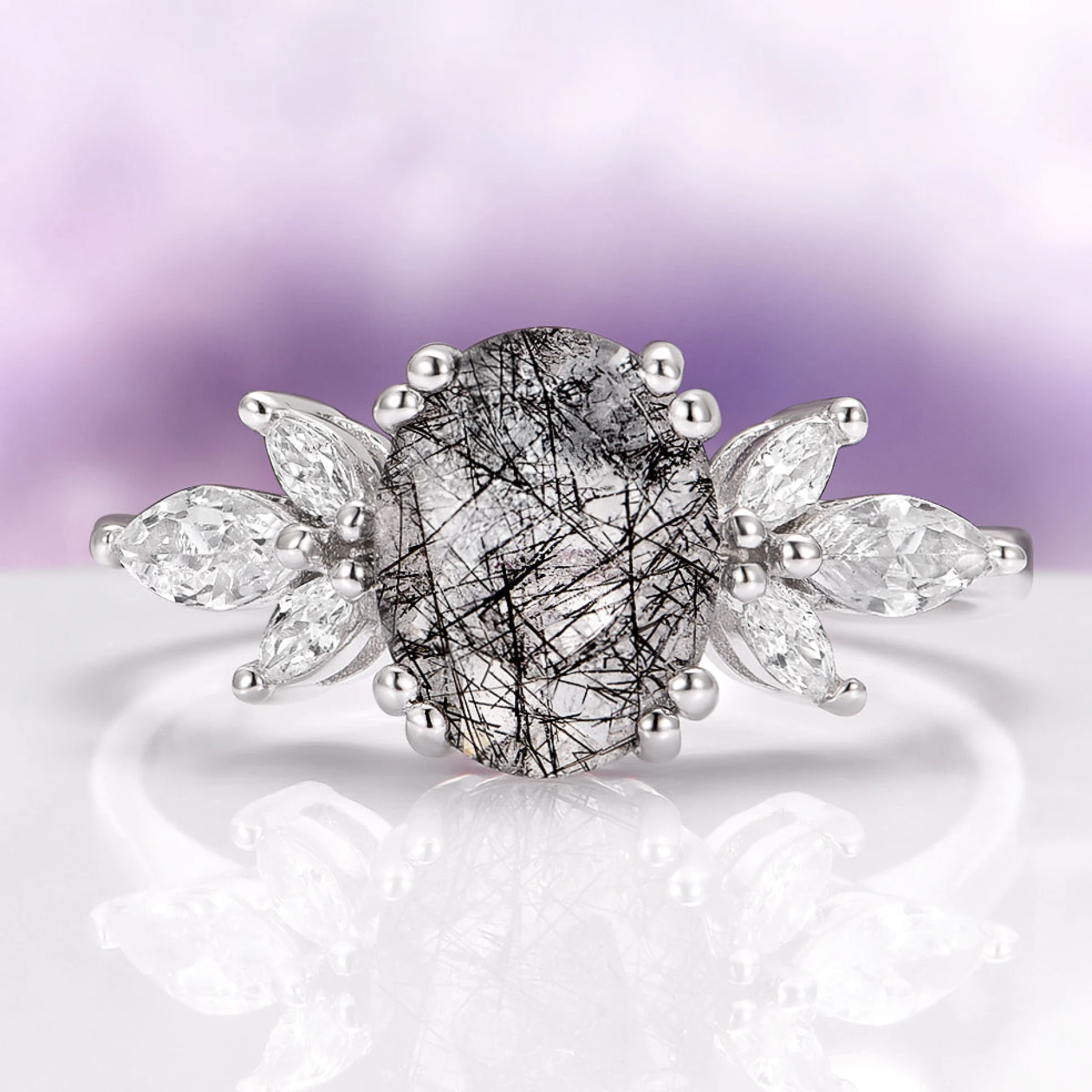 Eva Black Rutilated Quartz Ring in Sterling Silver