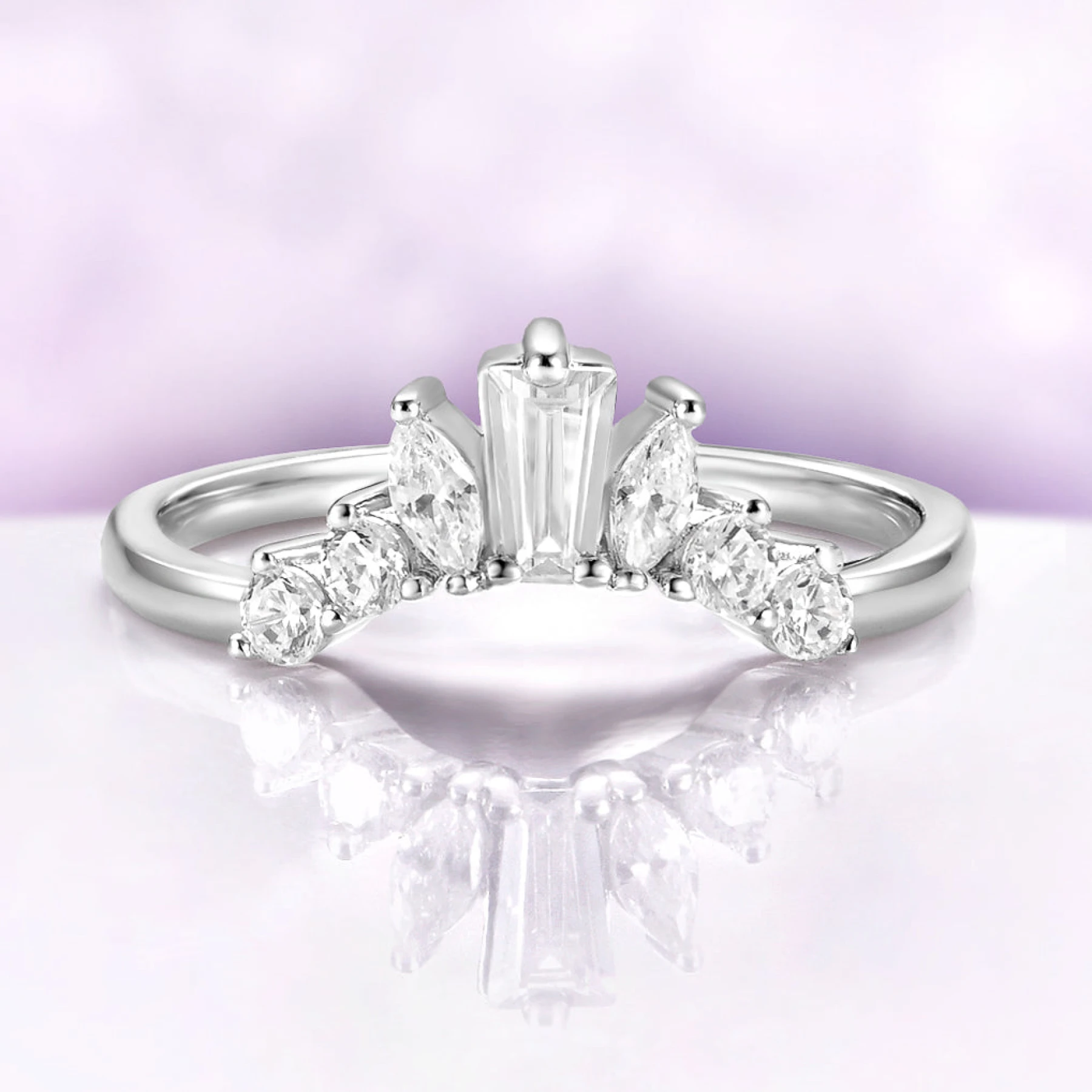 Marquise & Baguette Cluster Simulated Diamond Curved Wedding Band