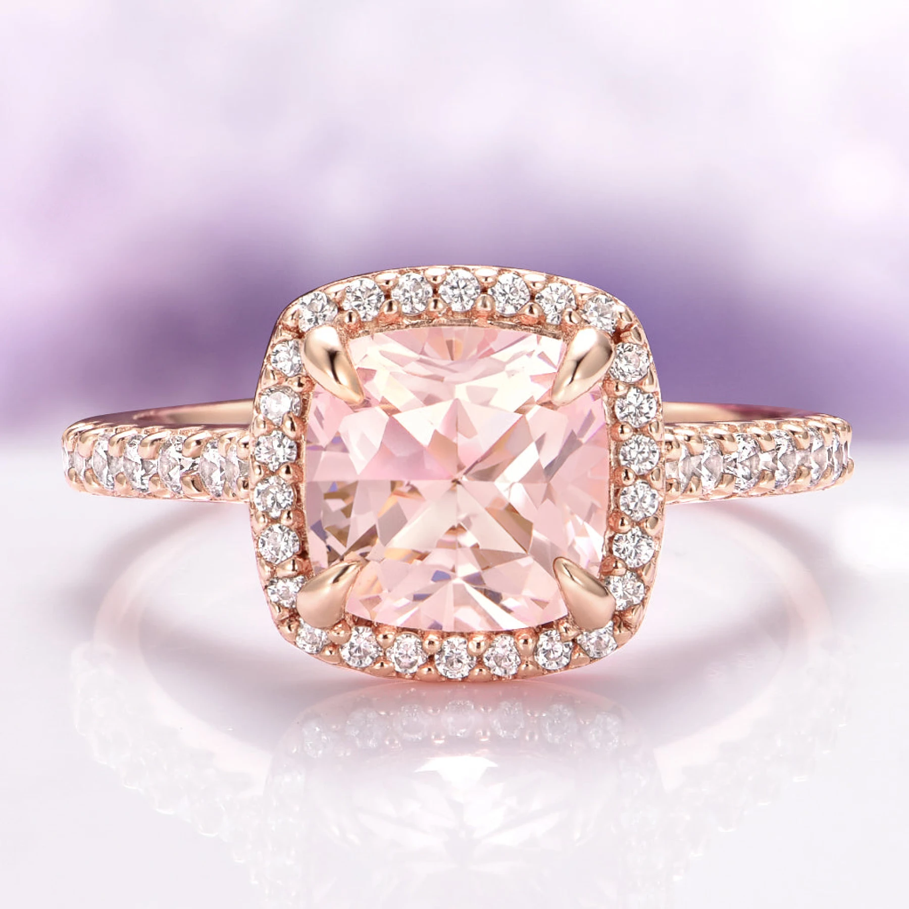 Belle Cushion Cut Morganite Ring in 14K Rose Gold Vermeil