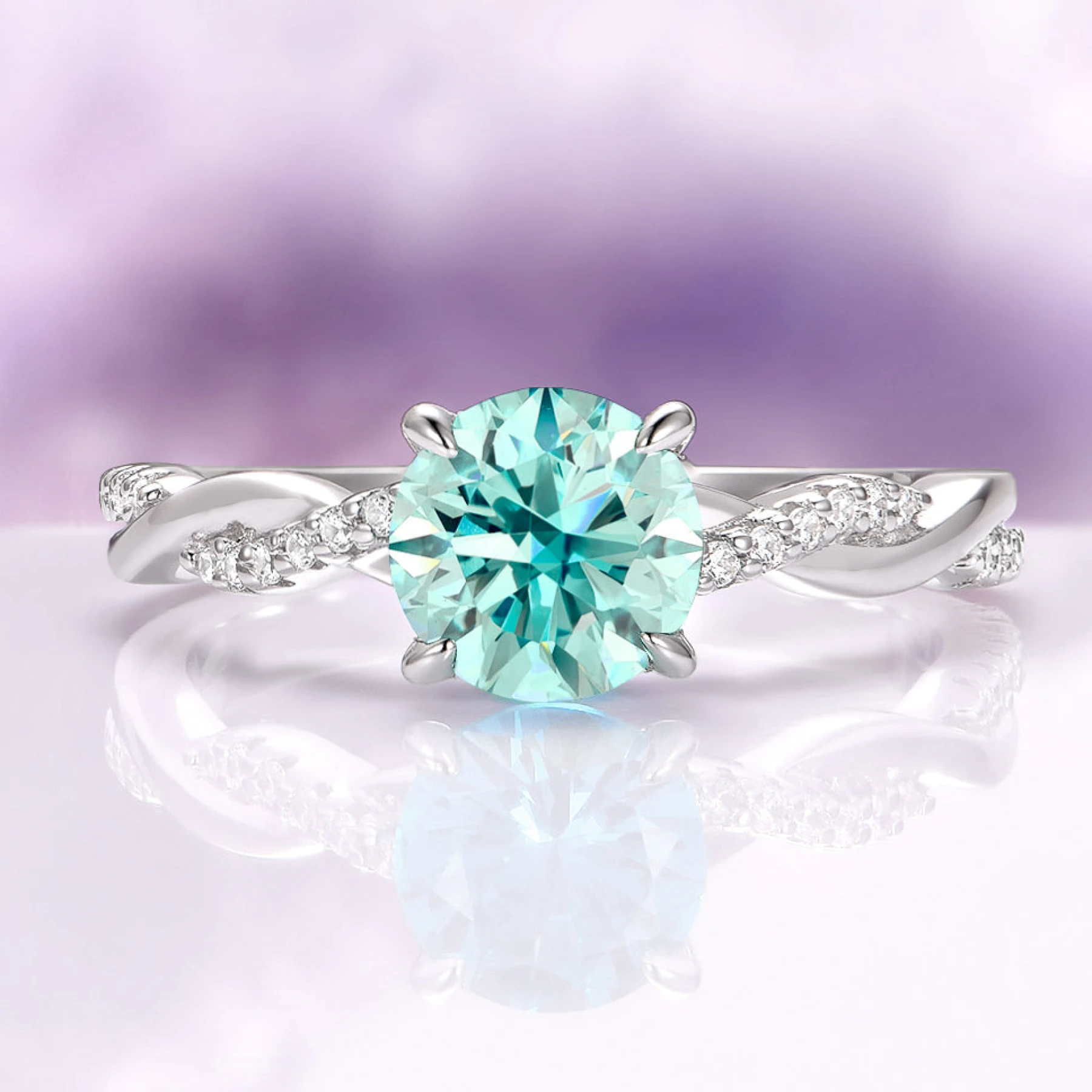 Sophia Light Green Sapphire Ring in Sterling Silver