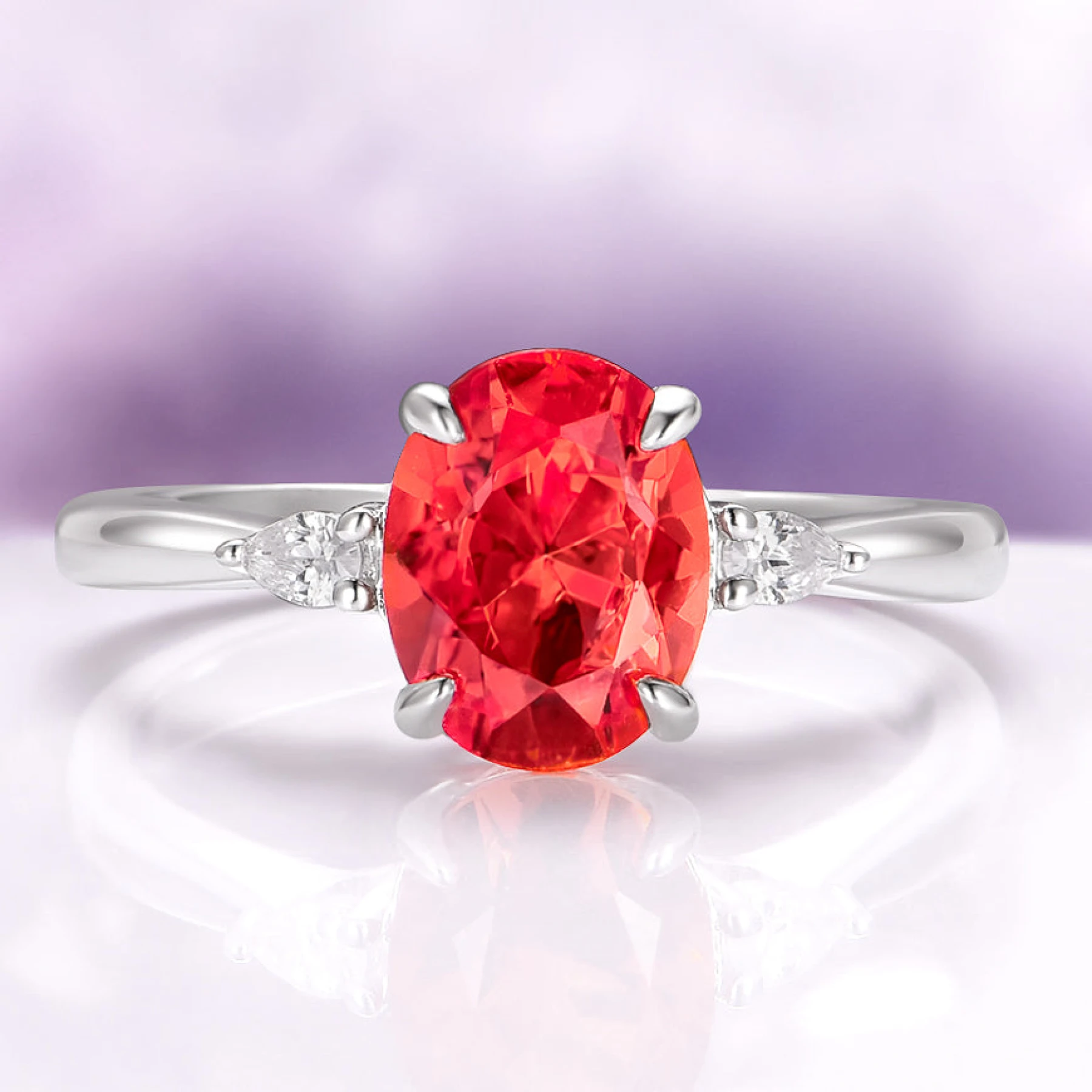Oval Cut Padparadscha Sapphire Ring in Sterling Silver