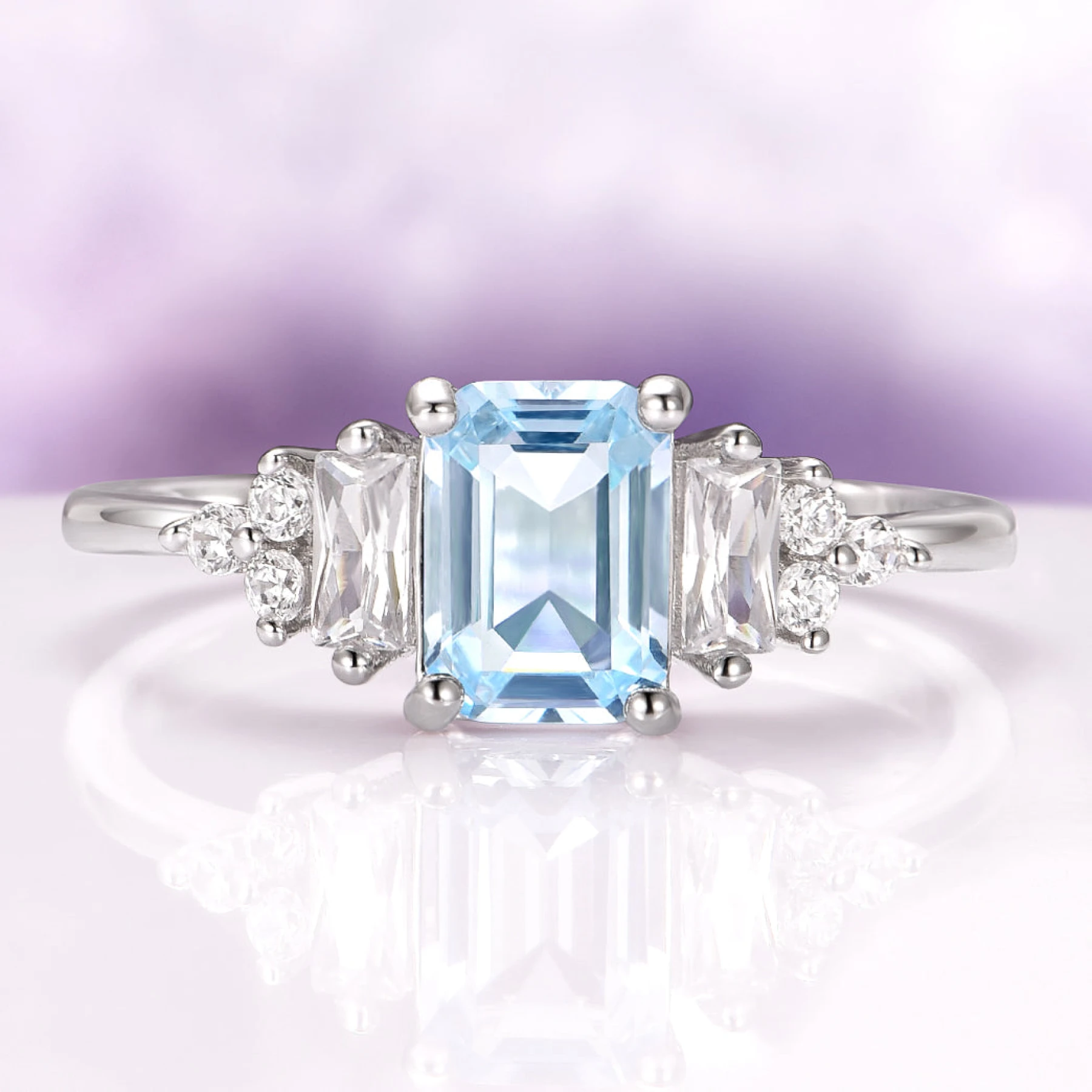 Amelia Emerald Cut Engagement Ring in Sterling Silver