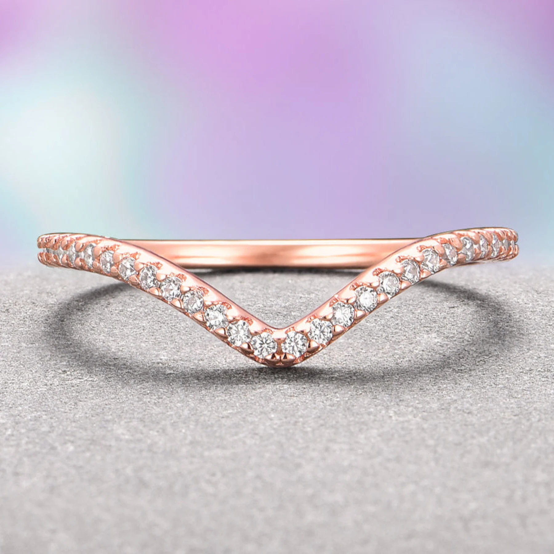 Chevron Stacking Wedding Band in 14K Solid Rose Gold