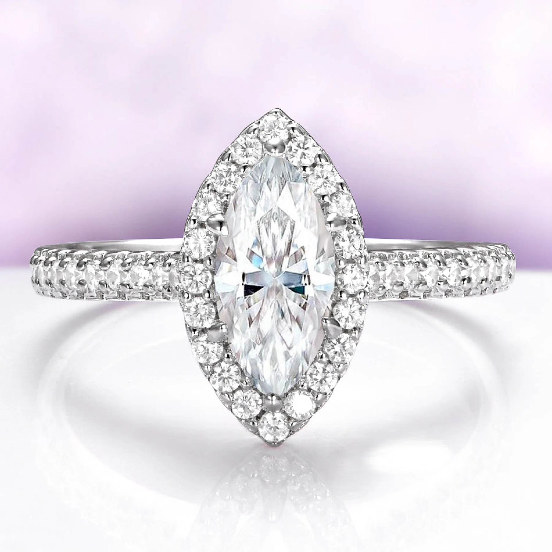 Marquise White Sapphire Halo Ring in Sterling Silver
