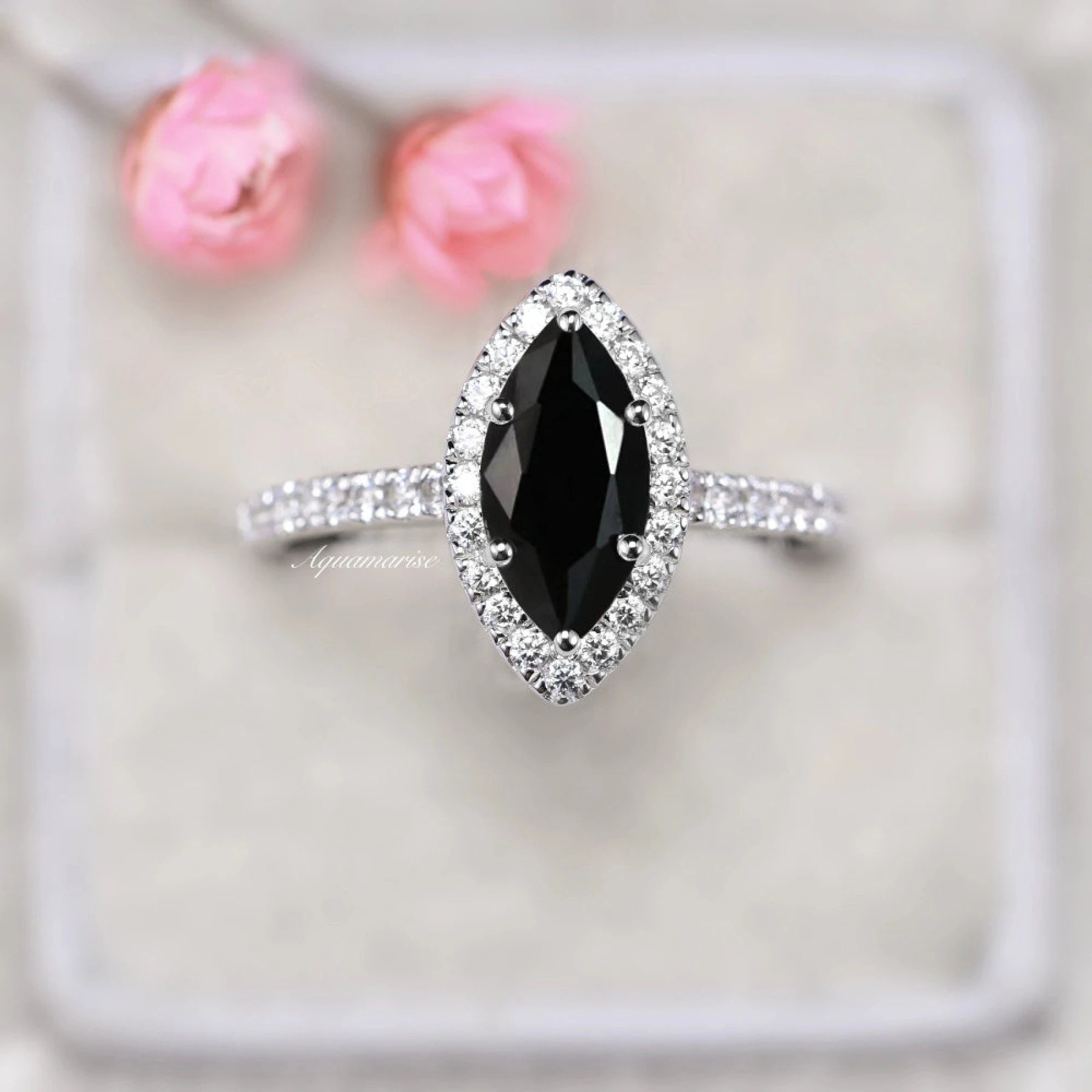 Valeria Marquise Black Onyx Ring in Sterling Silver