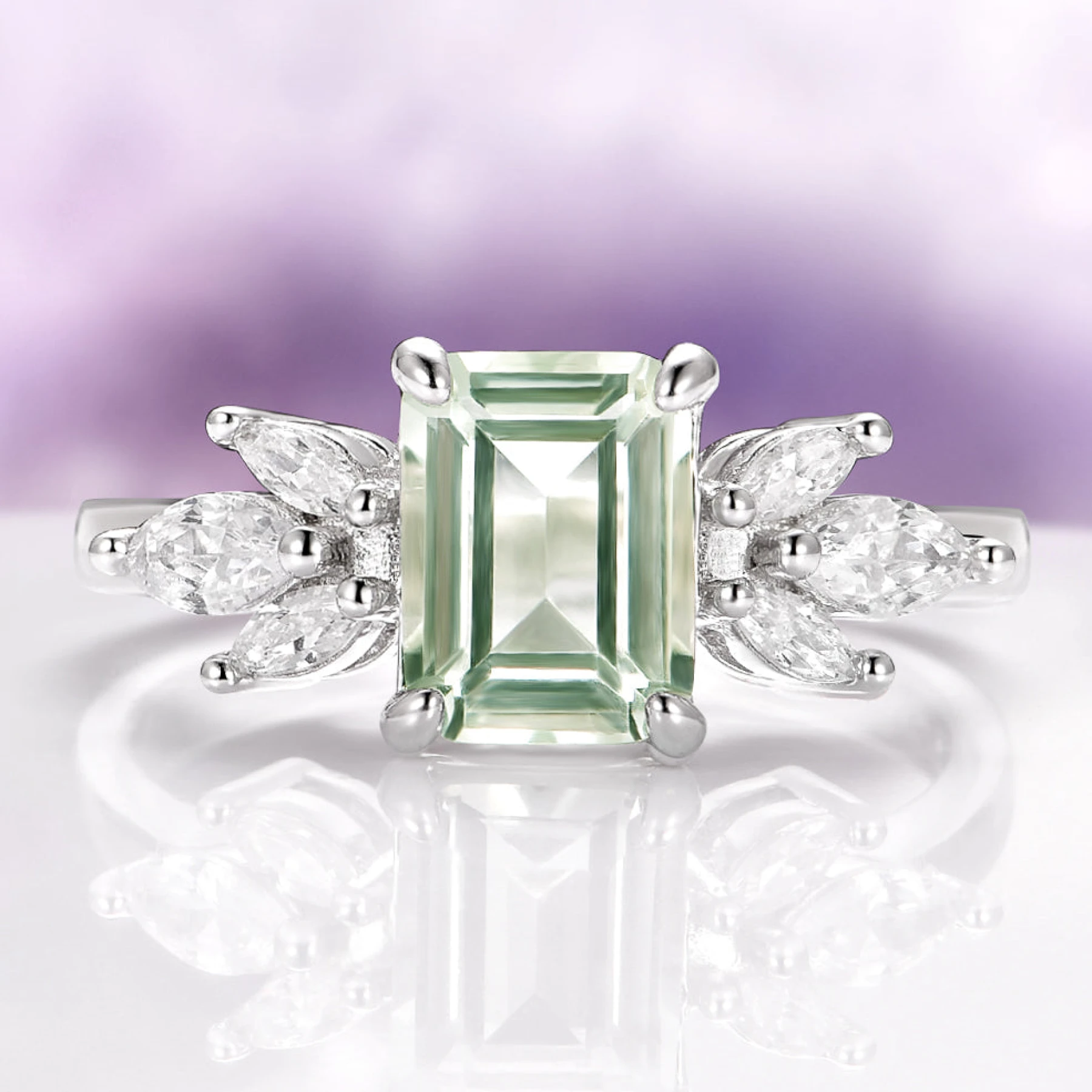 Eva Natural Light Green Amethyst Ring in Sterling Silver