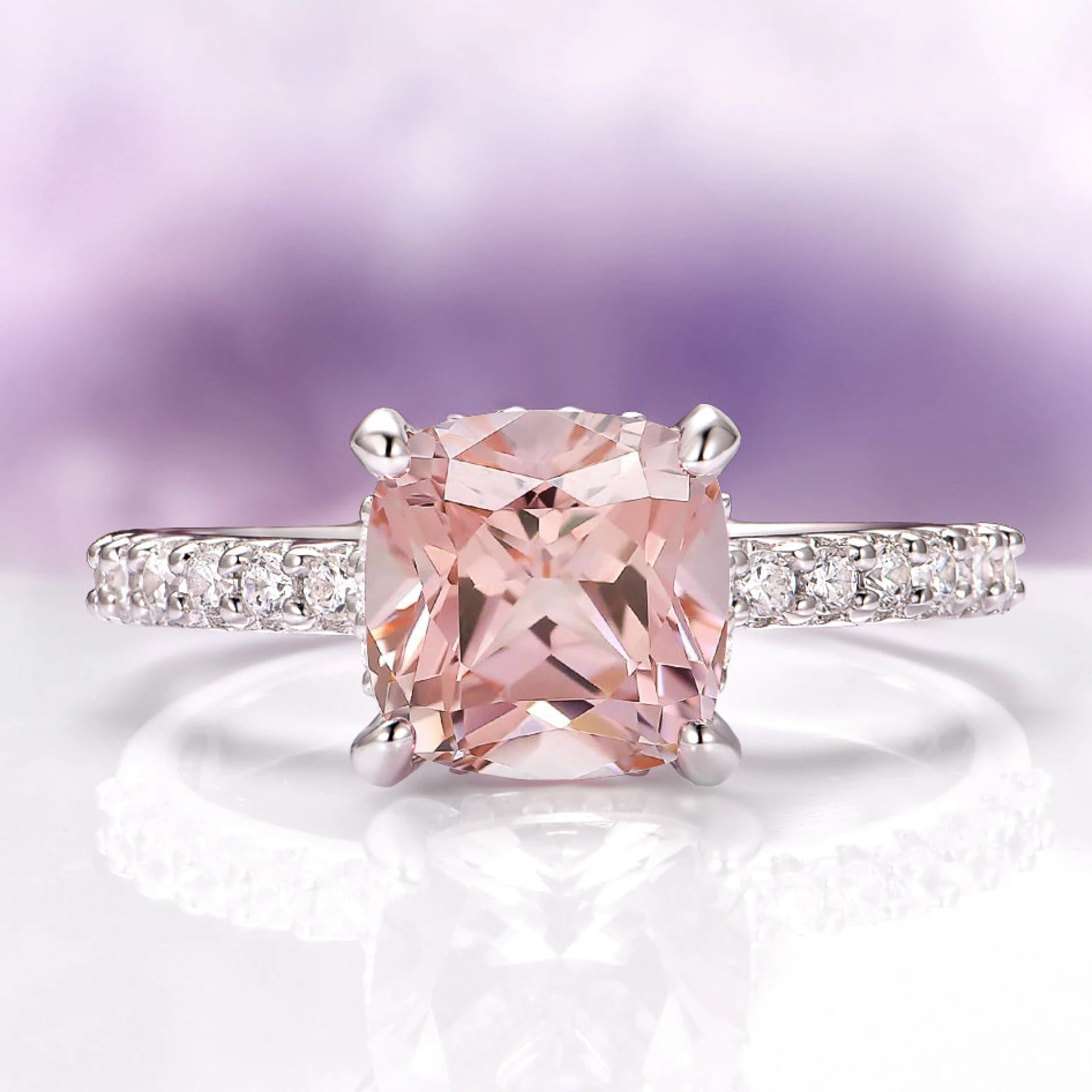 Cushion Cut Ring in Sterling Silver (Hidden Halo)