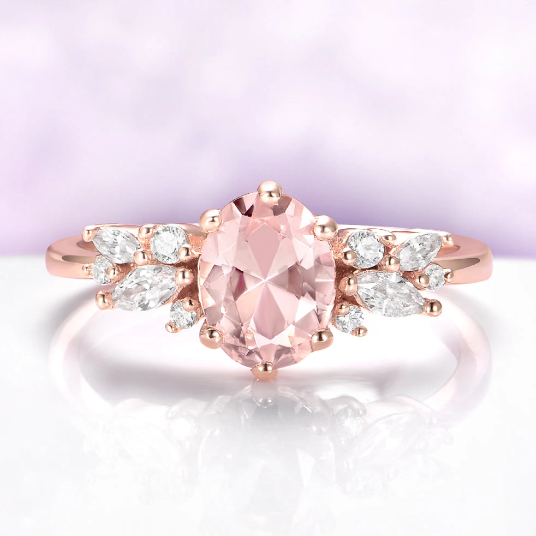 Lily Oval Morganite Flower Ring in 14K Rose Gold Vermeil