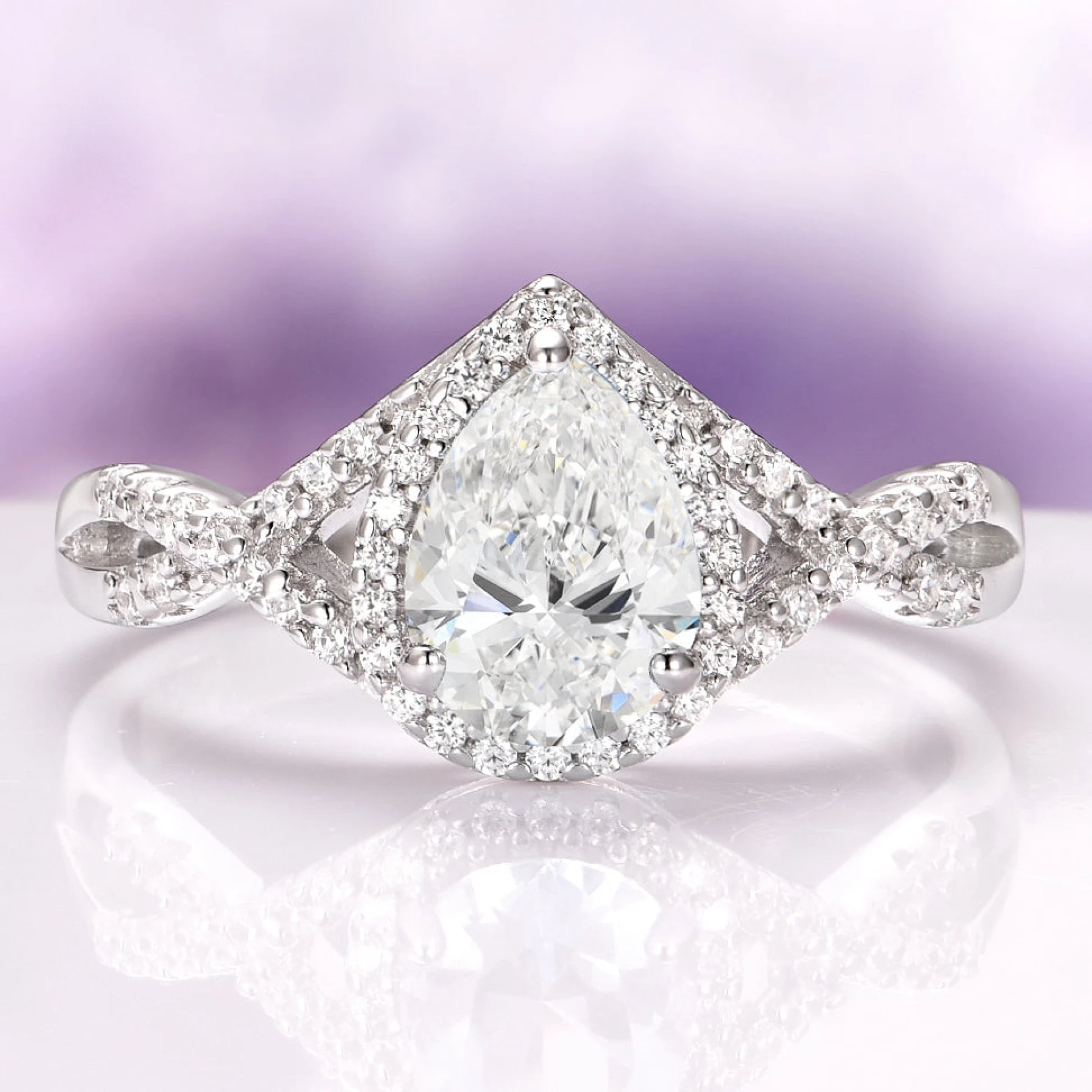 Flair Teardrop Simulated Diamond Engagement Ring in Sterling Silver
