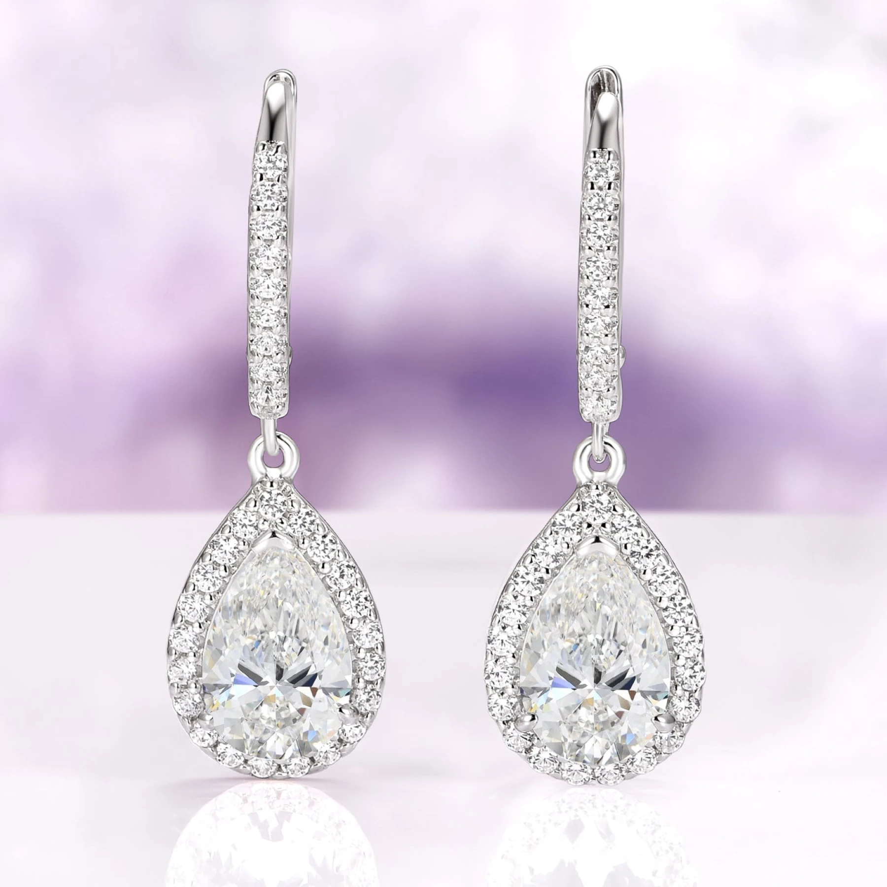 Vera Teardrop White Sapphire Drop Earrings in Sterling Silver