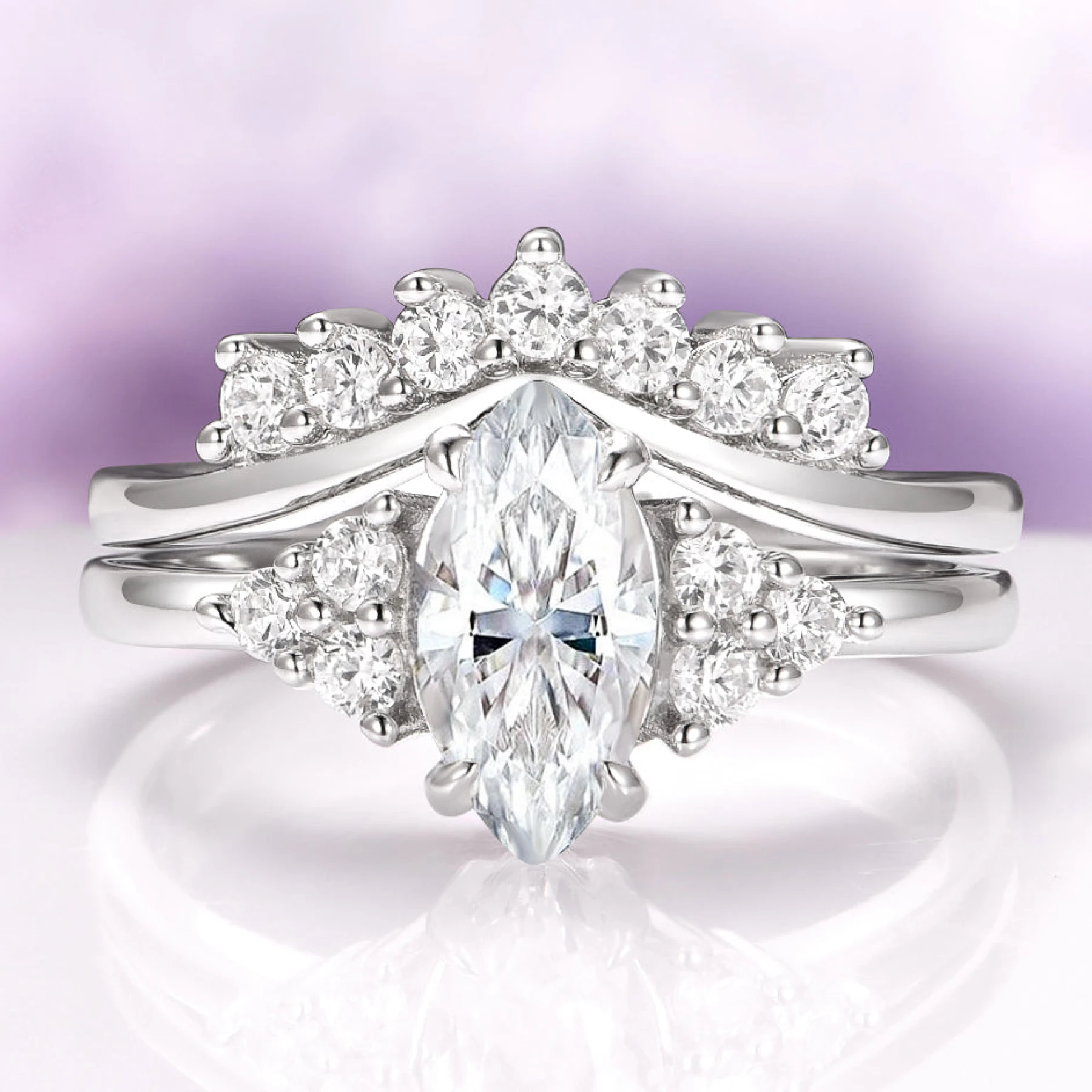 Marquise Cut Engagement Ring Set in Sterling