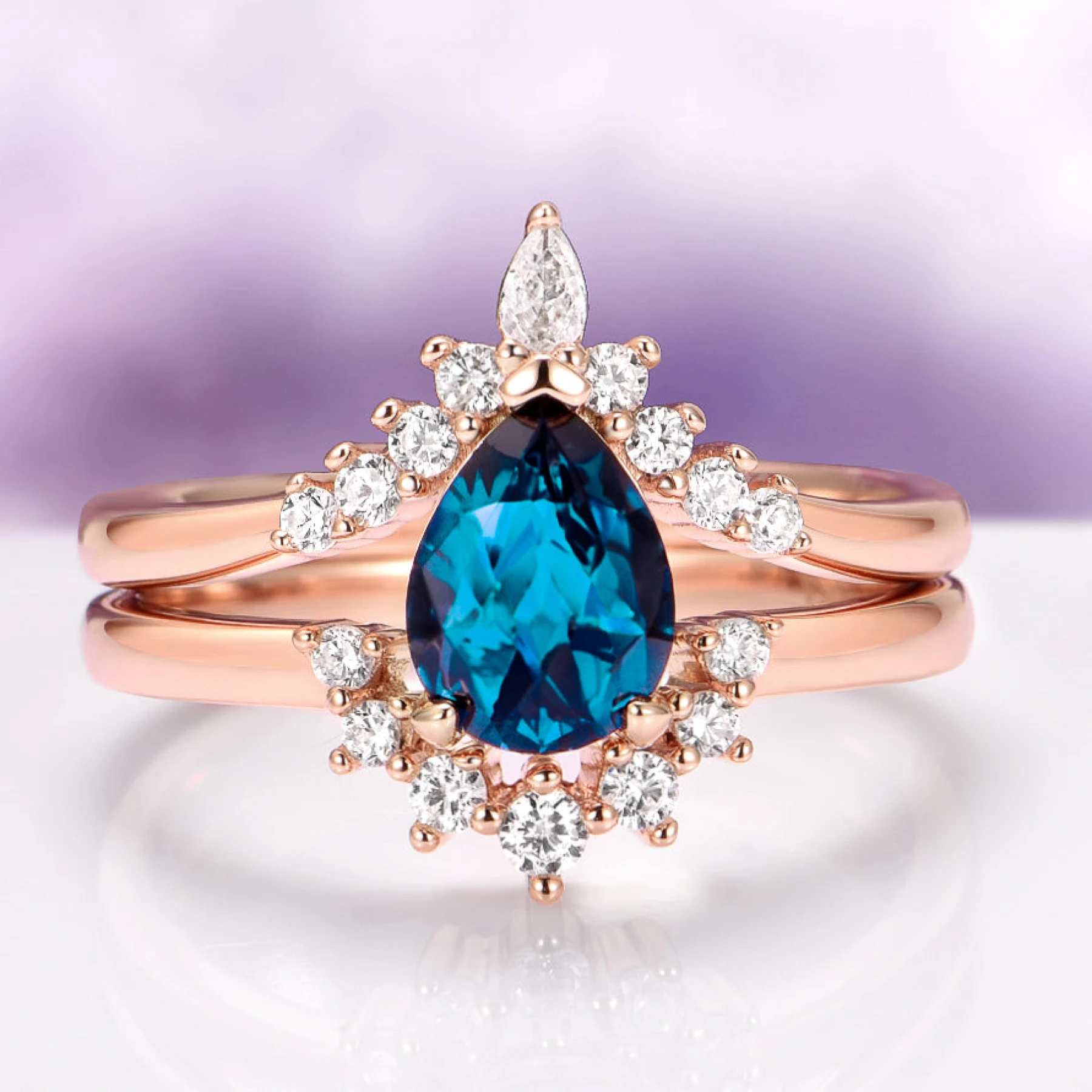 Lunette London Blue Topaz Ring Set in 14K Rose Gold Vermeil