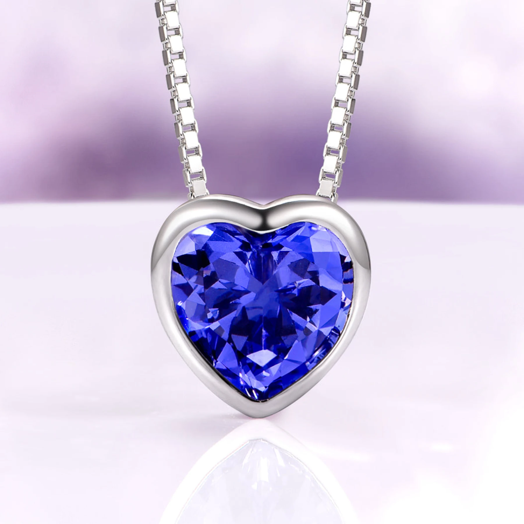 Bezel Heart Tanzanite Pendant Necklace in Sterling Silver