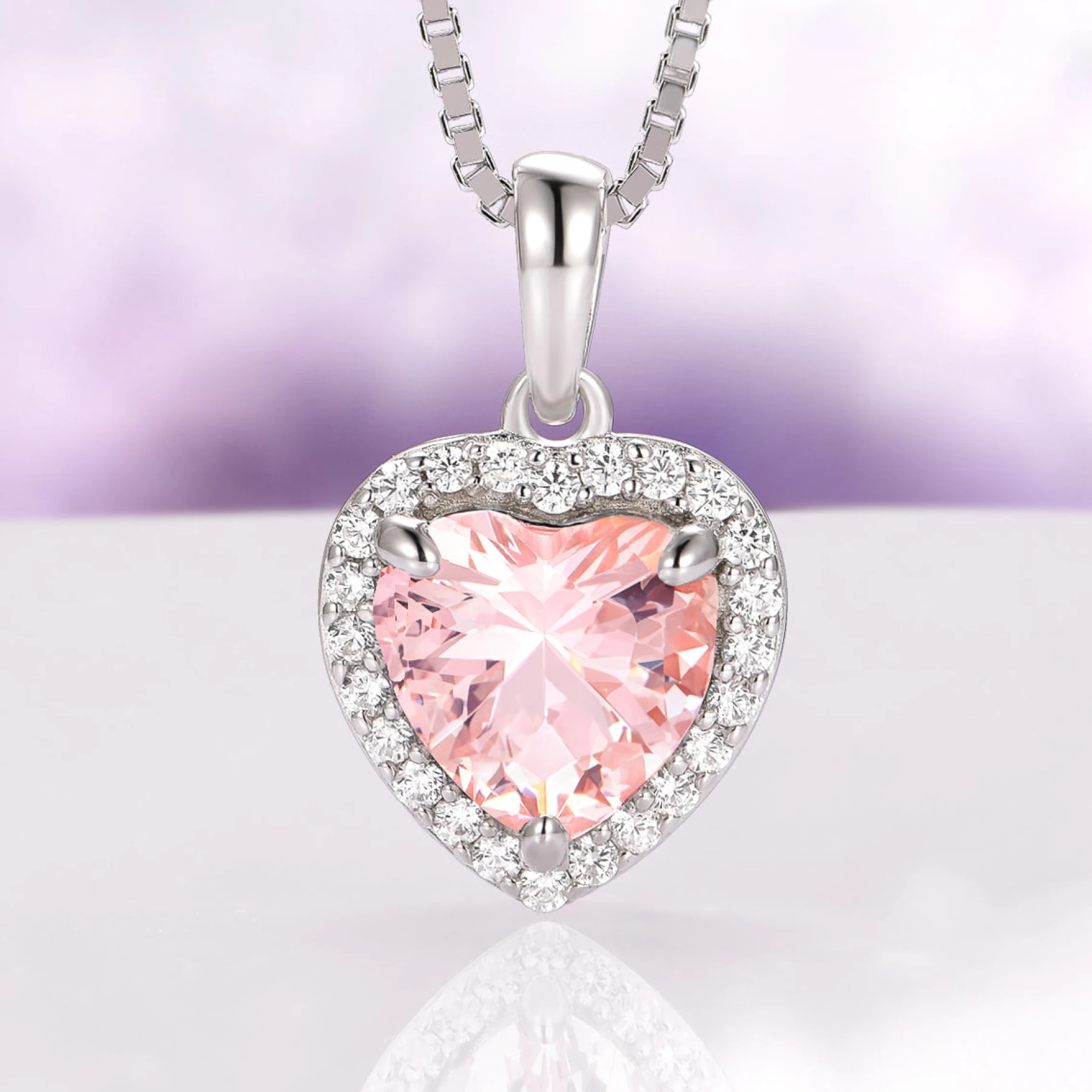 Heart Morganite Necklace in 925 Sterling Silver
