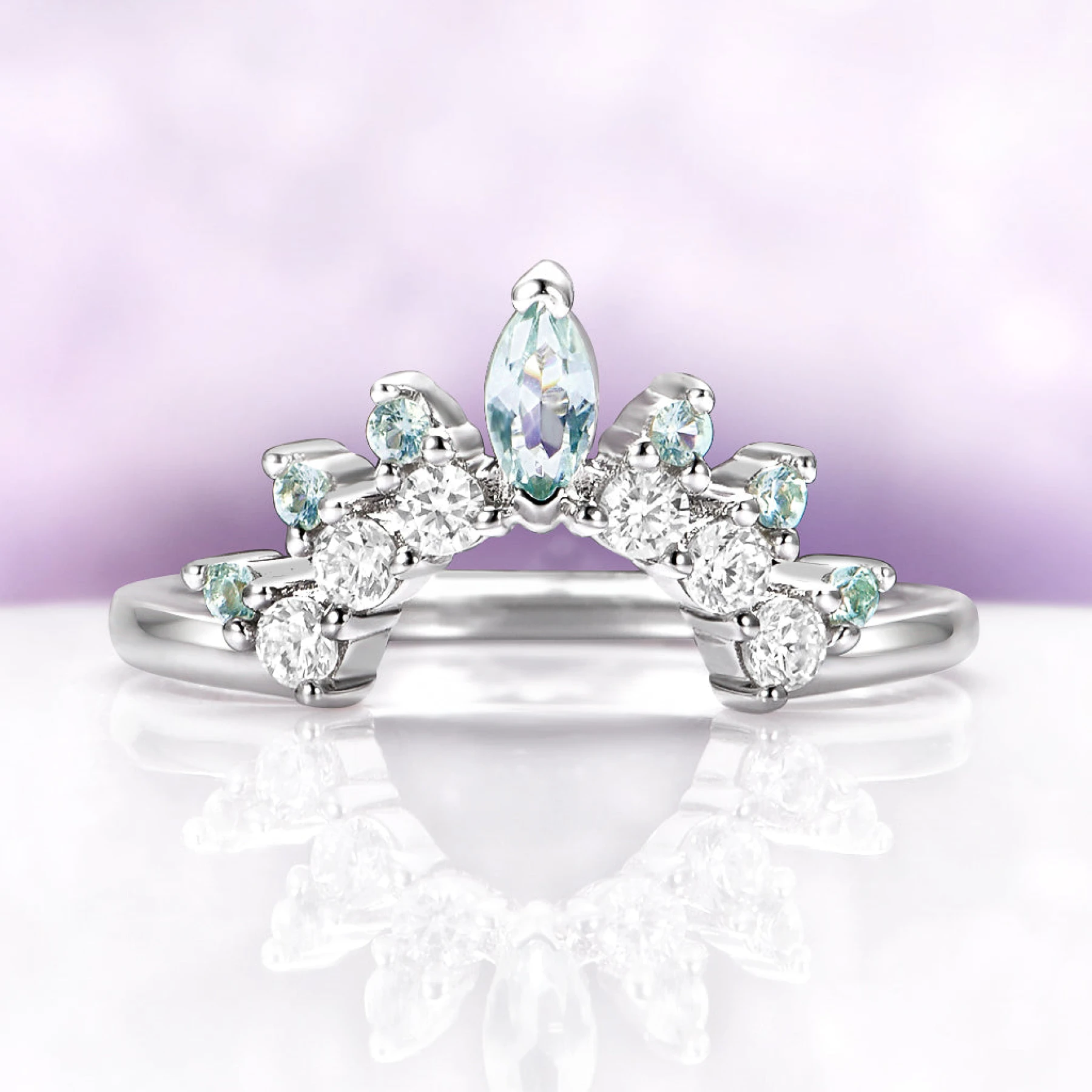 Green Sapphire Marquise Tiara Contour Ring in Sterling Silver