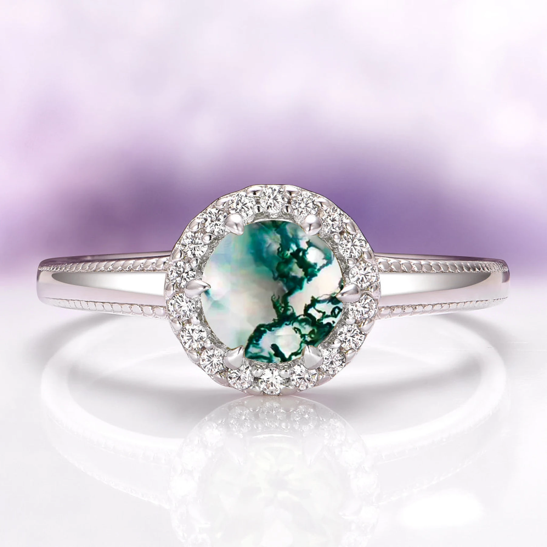 Ella Green Moss Agate Ring in Sterling Silver
