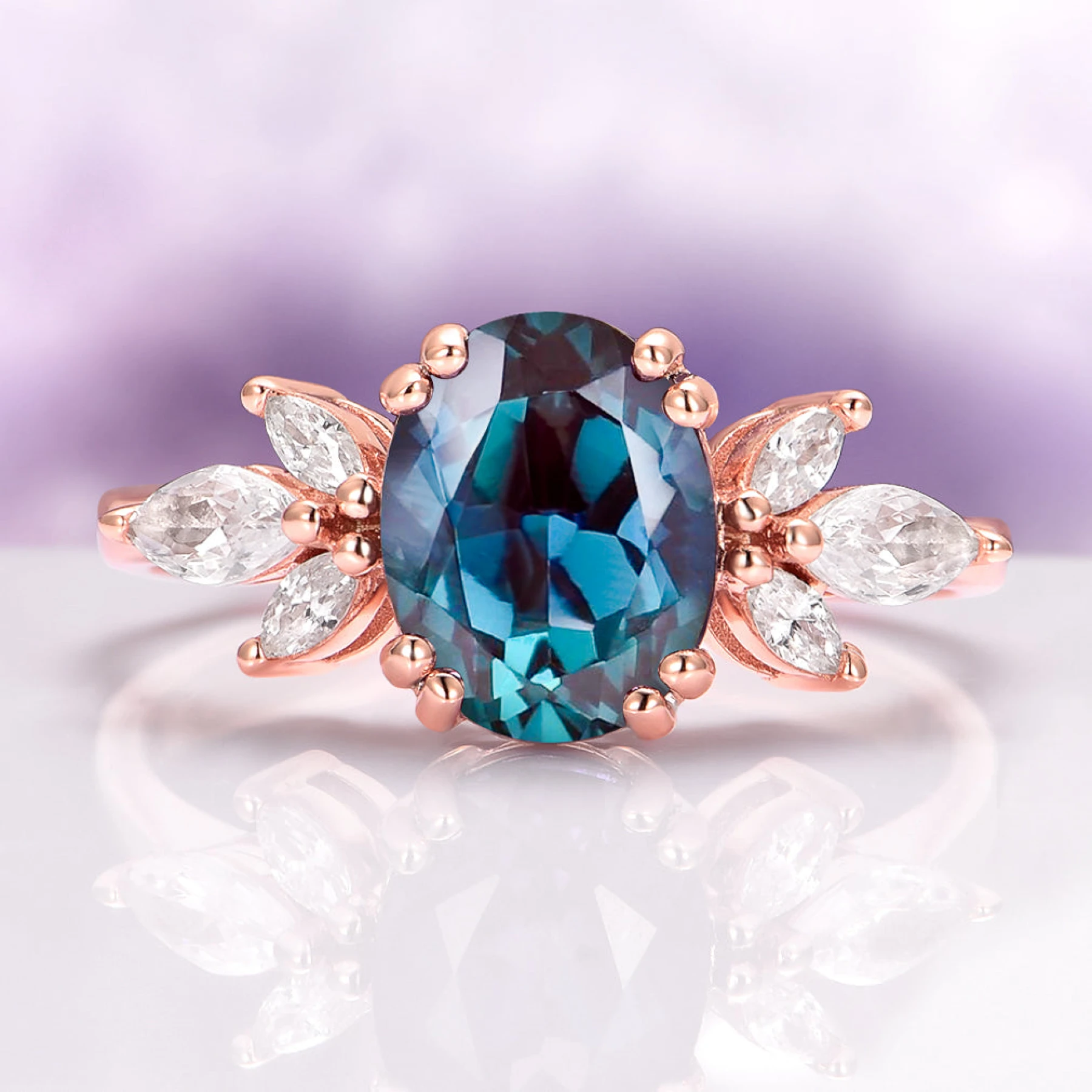 Eva Flower Alexandrite Engagement Ring in Vermeil