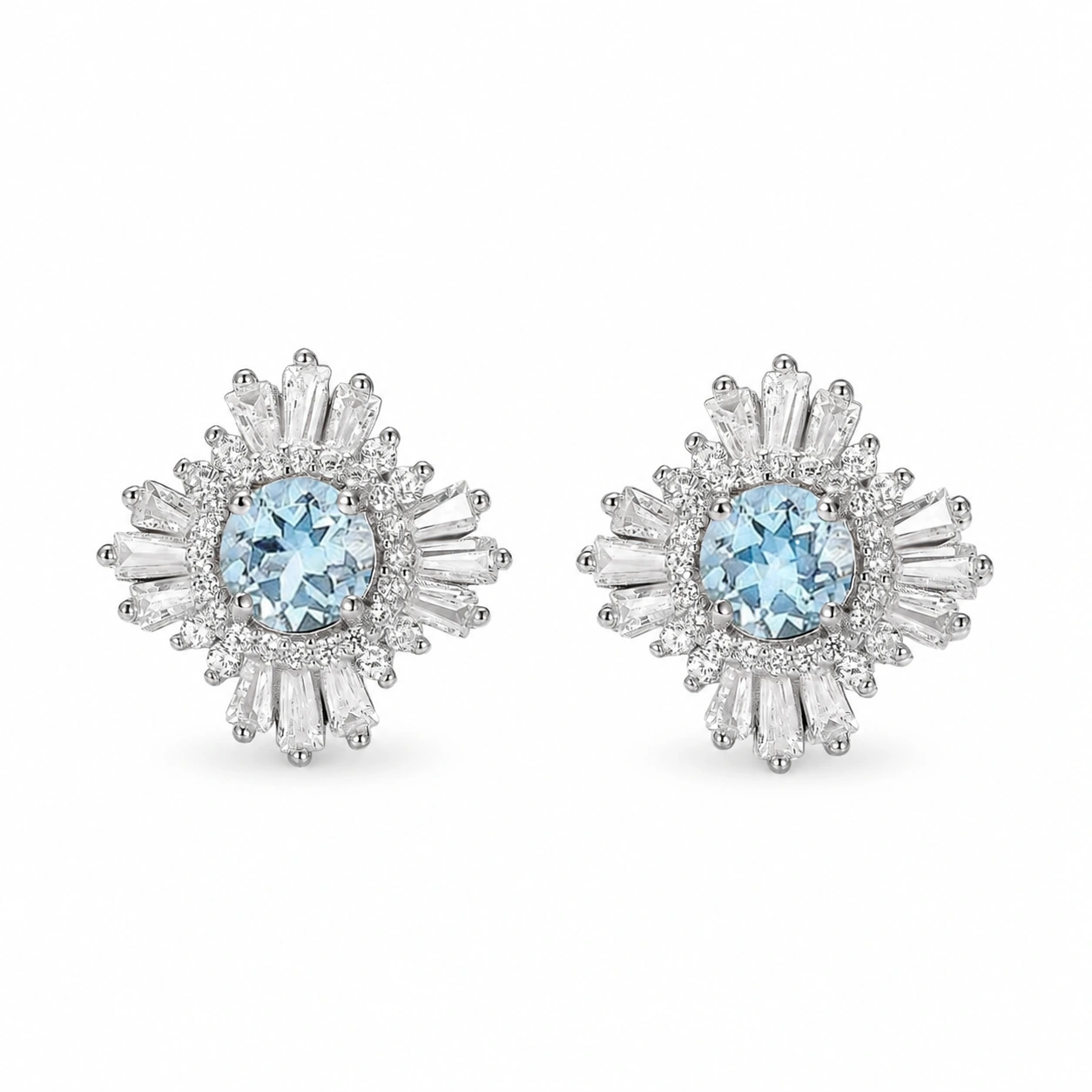 Joelle Art Deco Aquamarine Earrings in Sterling Silver