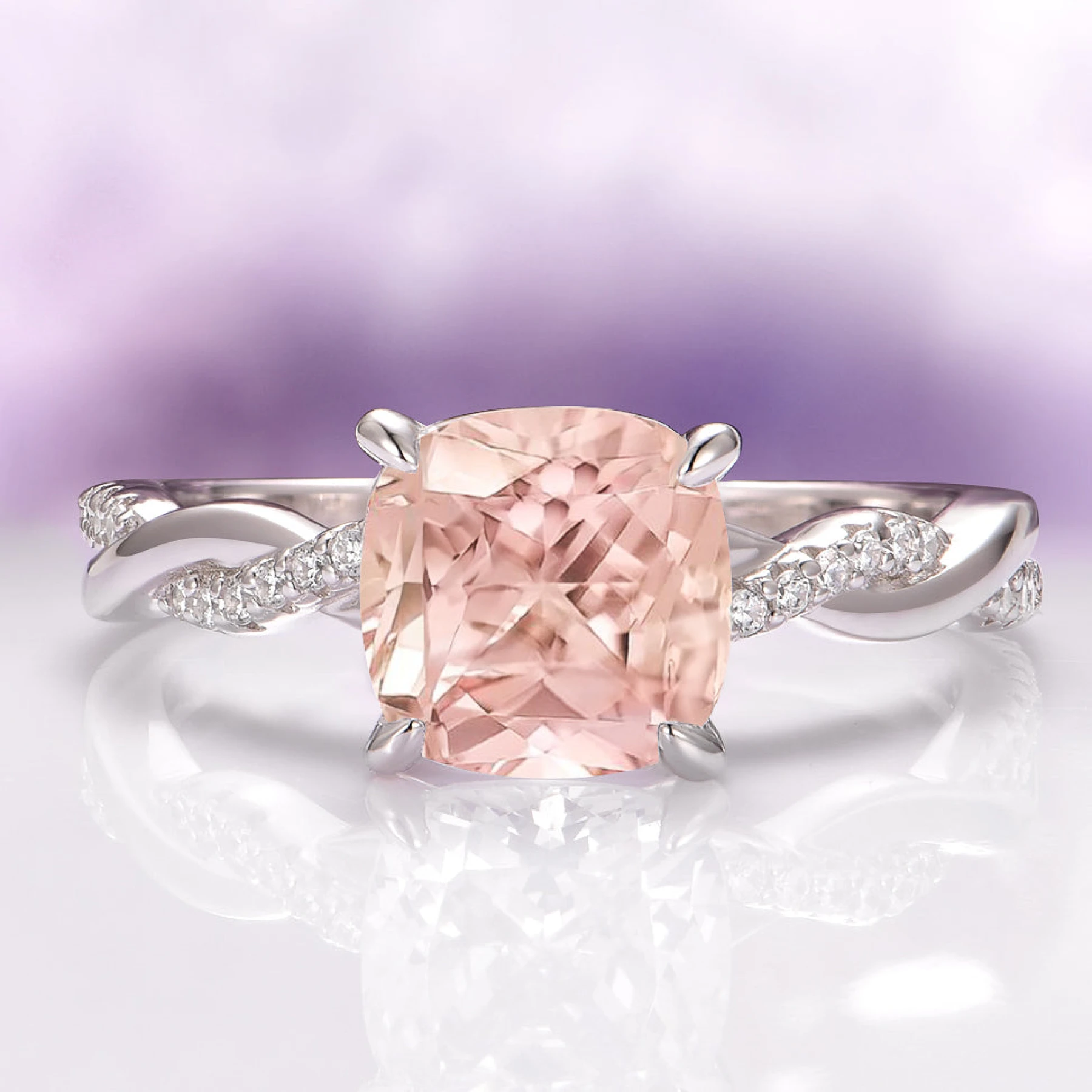 Sophia Cushion Cut Morganite Ring in Sterling Silver