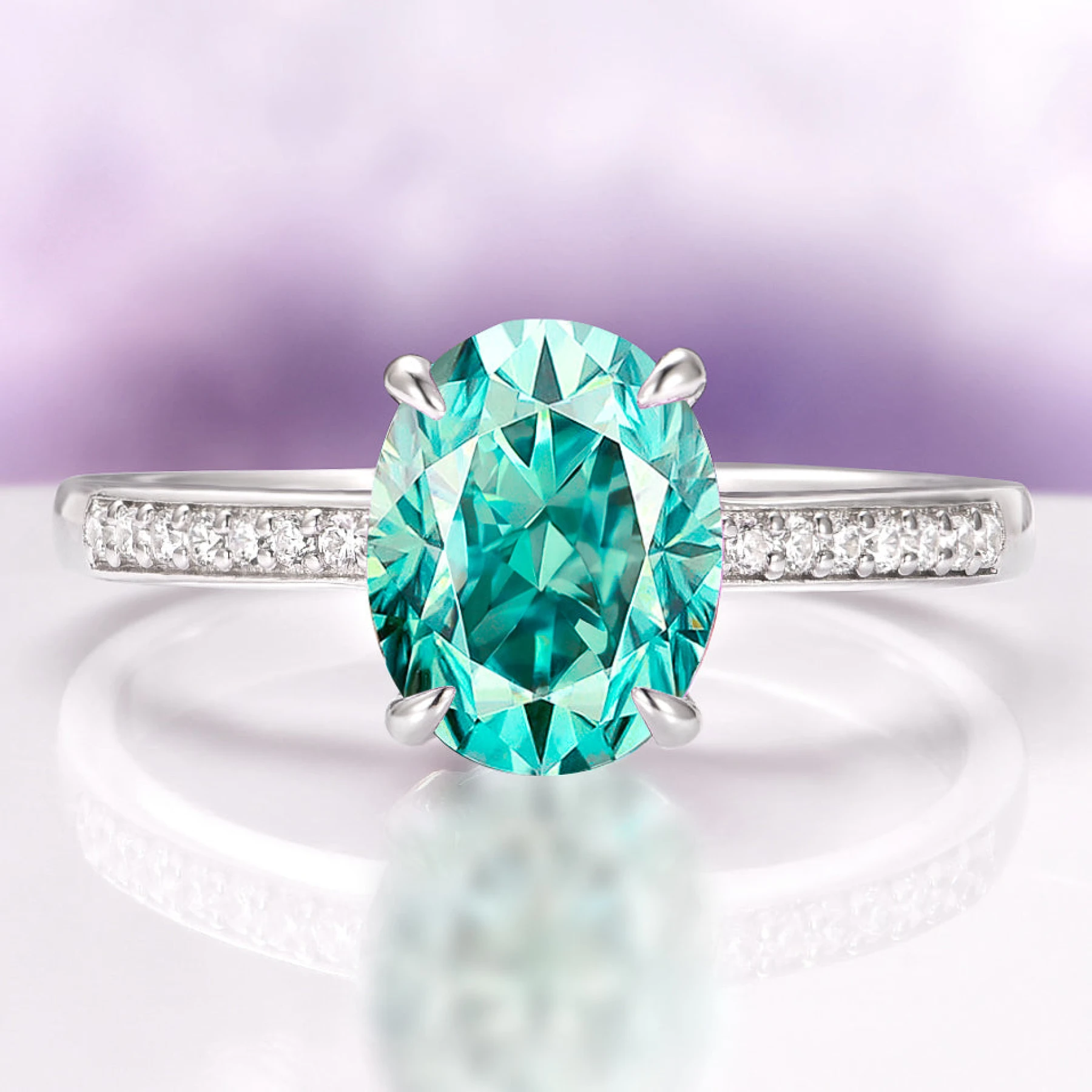 Ava Oval Cut Teal Sapphire Engagement Ring in Sterling Silver