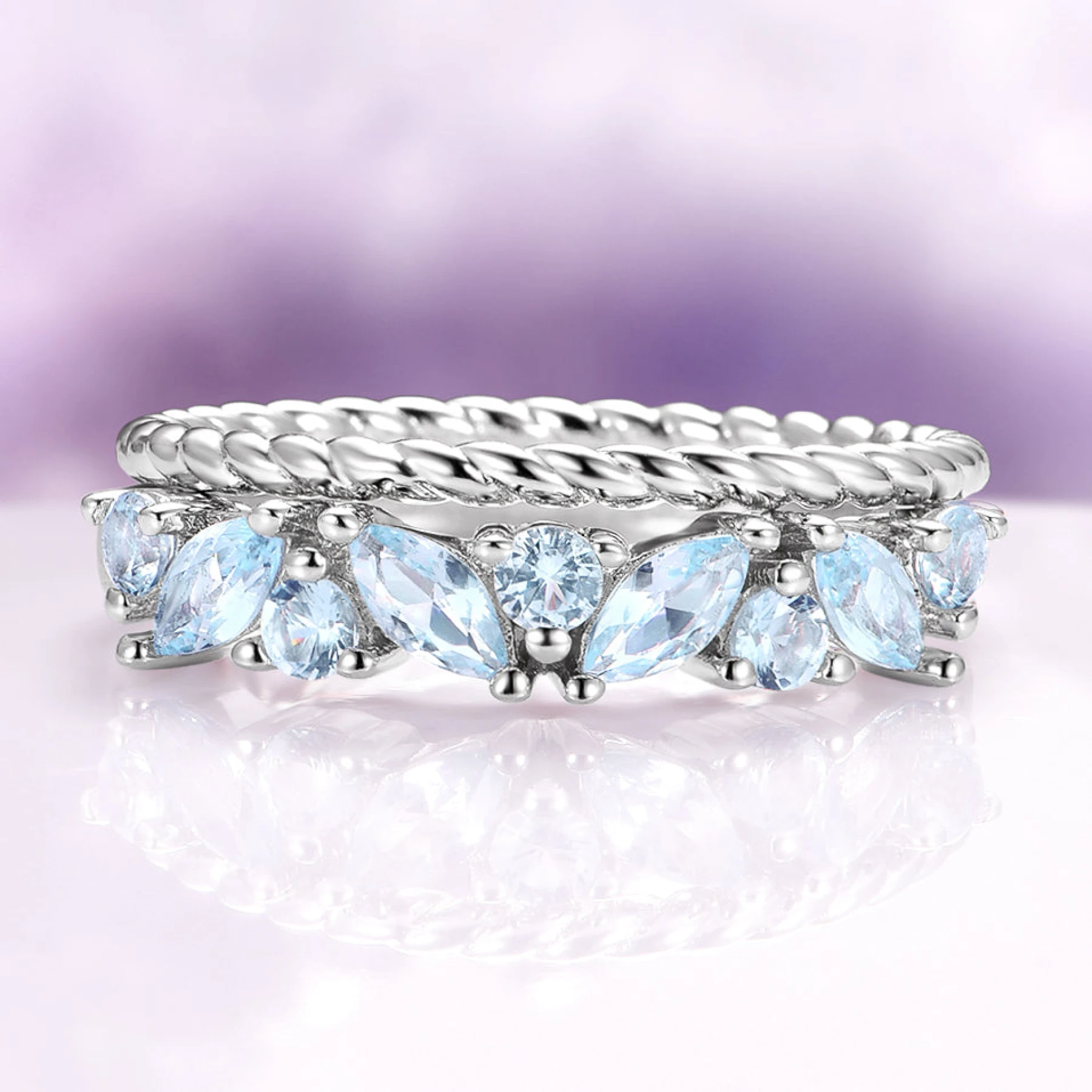 Willow Marquise Stacking Ring Set in Sterling Silver