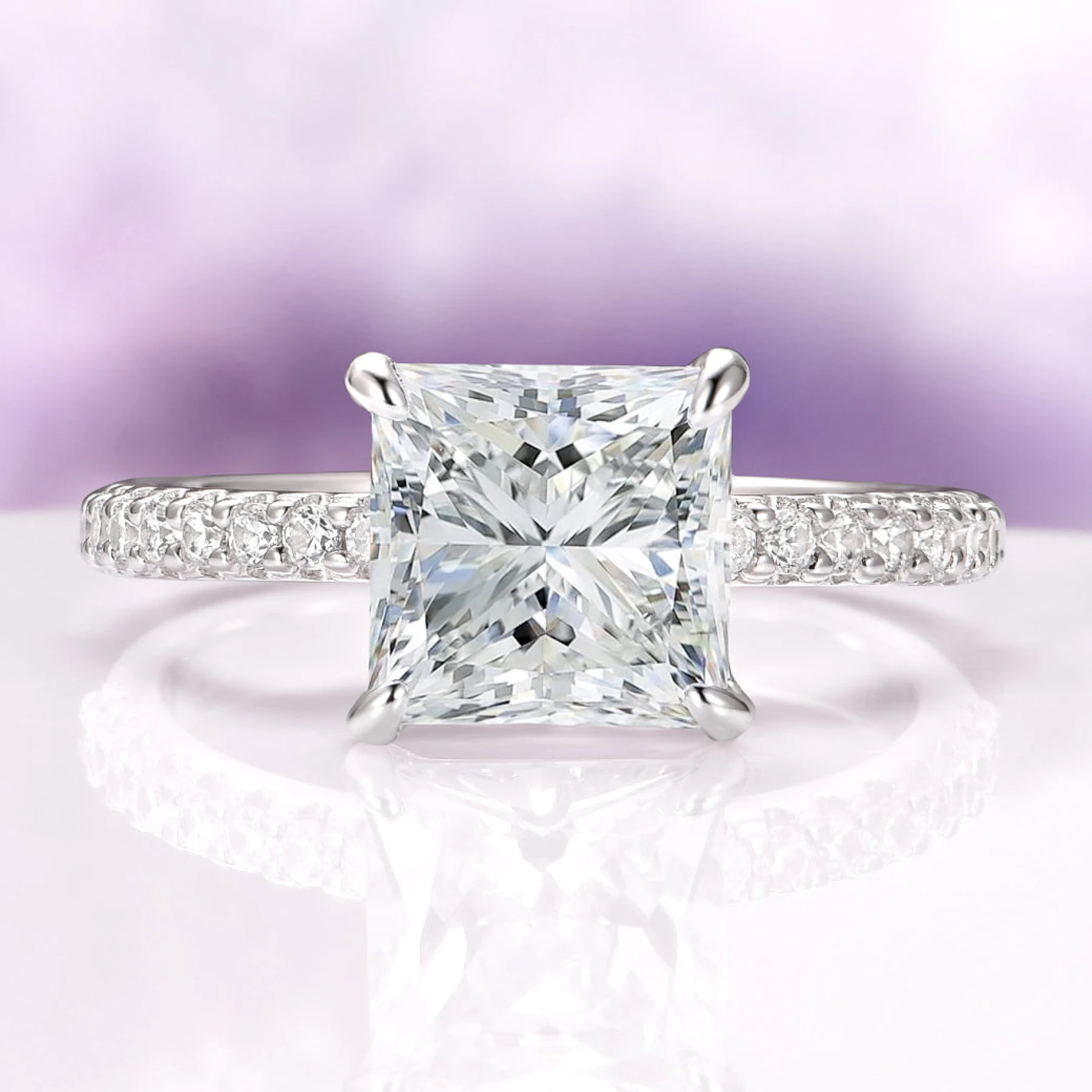 Princess Cut Simulated Diamond Engagement Ring in Sterling Silver