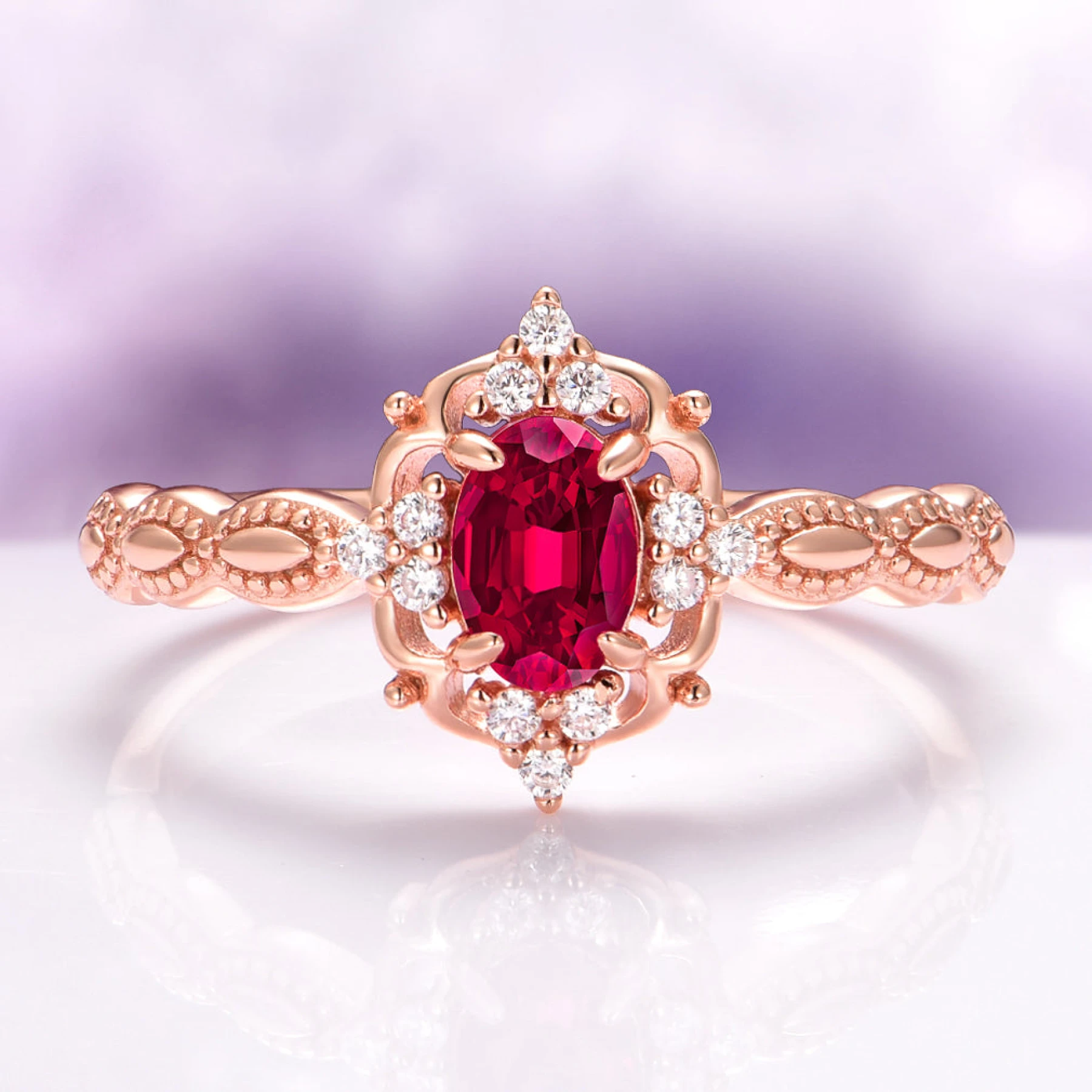Vintage Engagement Ring in 14K Rose Gold Vermeil