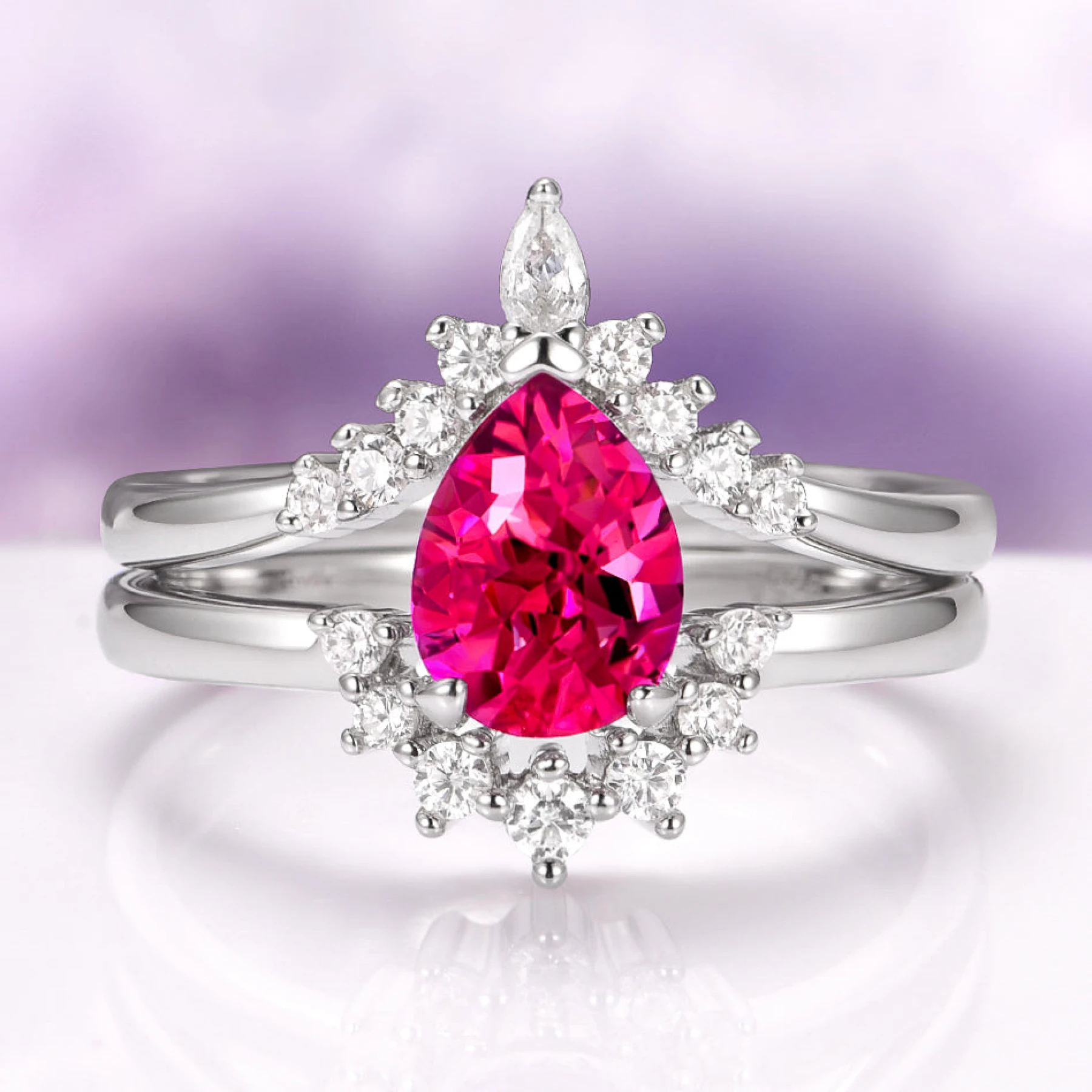 Lunette Vivid Pink Sapphire Ring Set in 14K White Gold