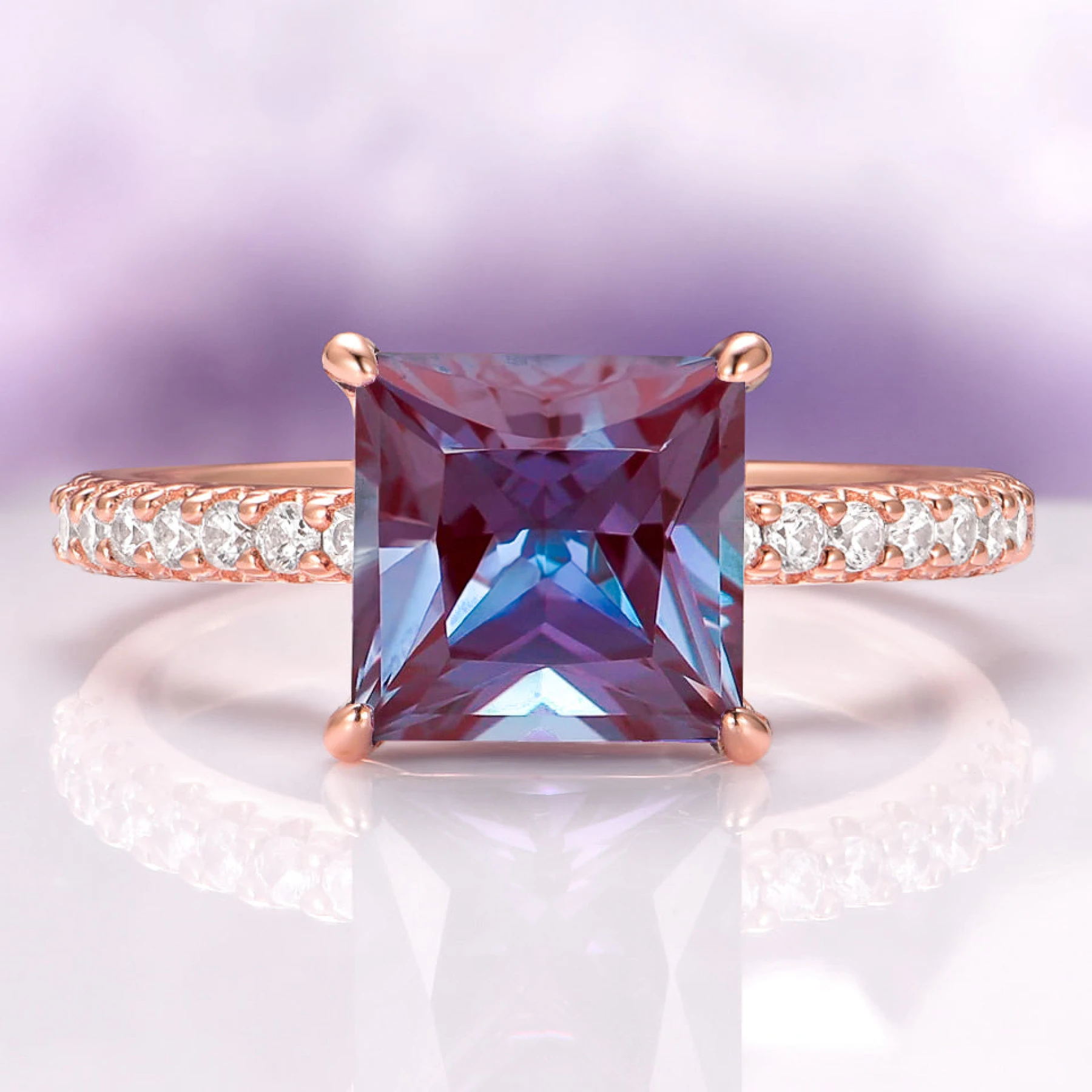 Princess Cut Alexandrite Engagement Ring in 14K