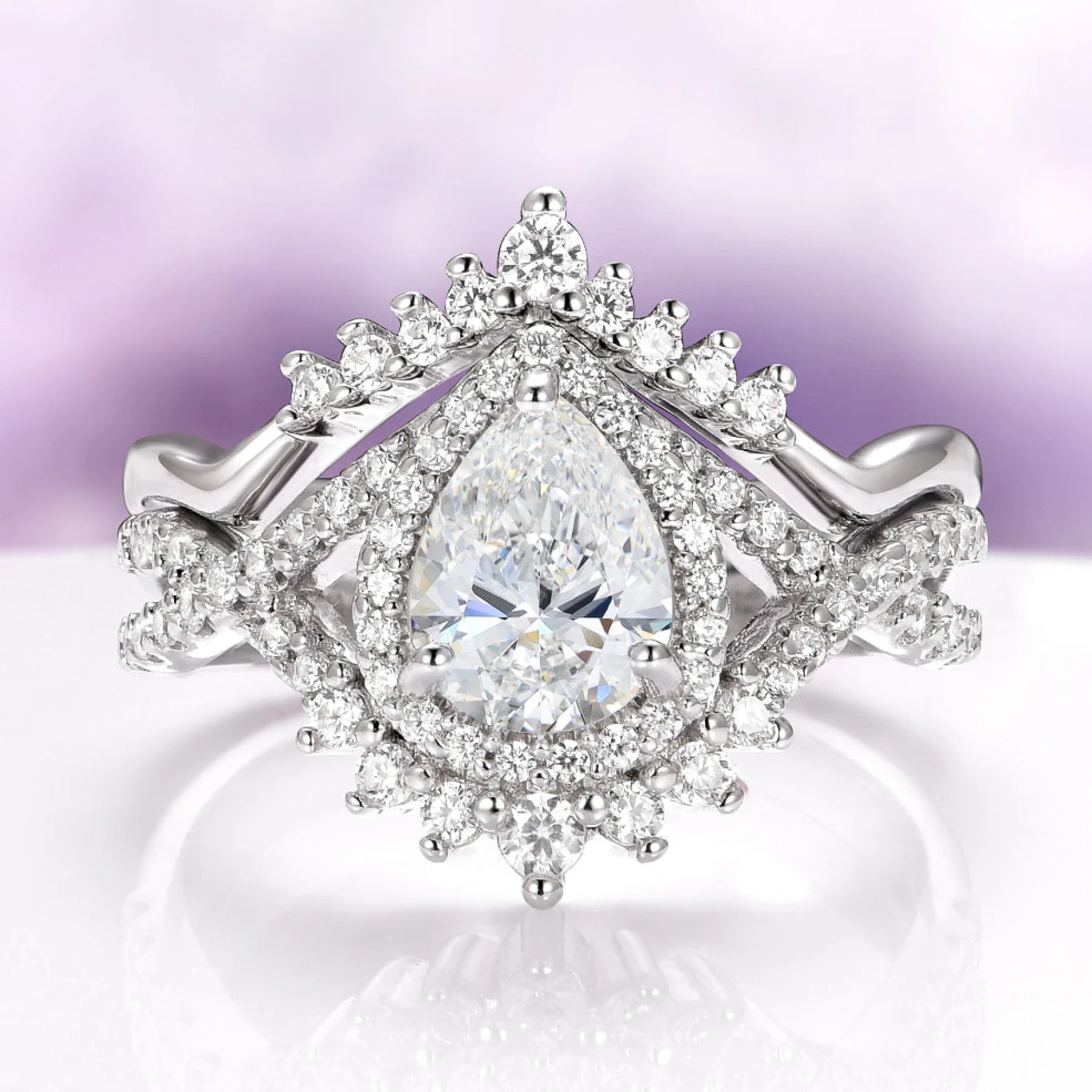 Teardrop Engagement Ring Set in Sterling
