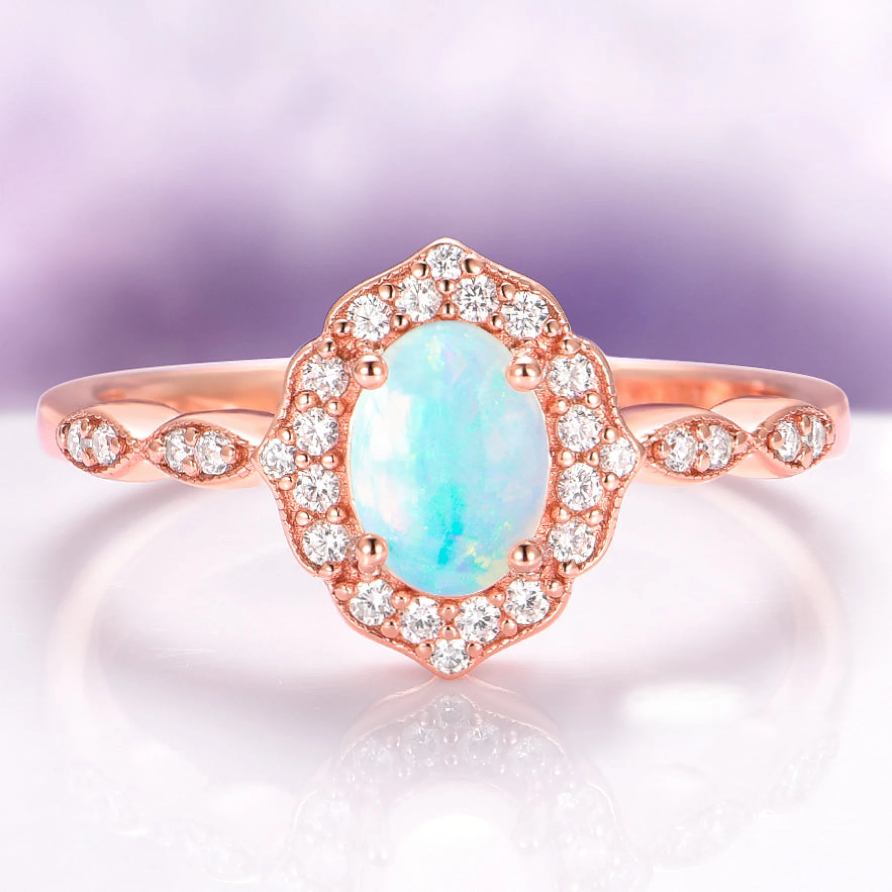 Cordelia Natural Australian Opal Ring in 14K Rose Gold Vermeil