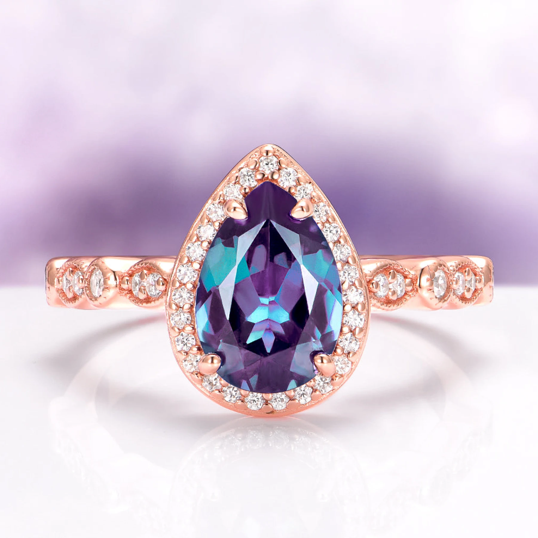 Art Deco Ring in 14K Rose Gold Vermeil