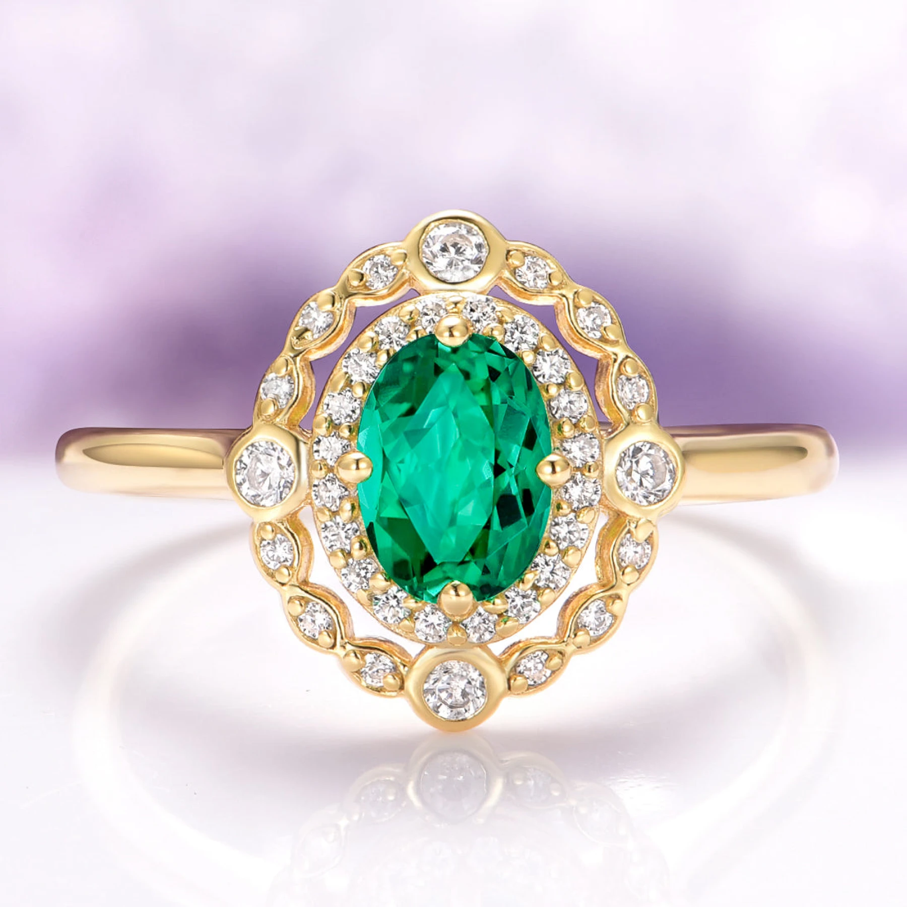 Valentina Art Deco Emerald Ring in 14K Yellow Gold Vermeil