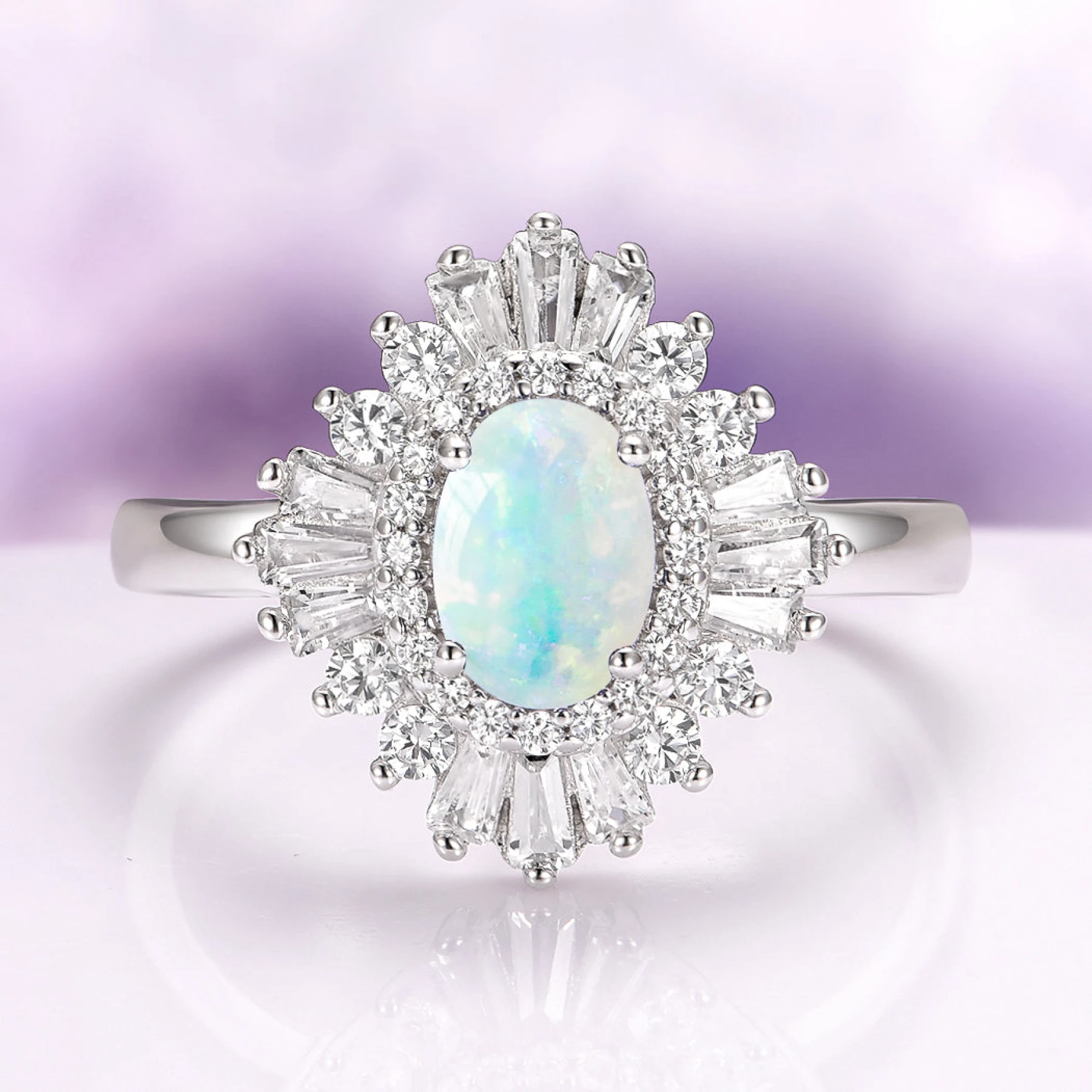 Victoria Natural Australian Opal Engagement Ring in Sterling Silver