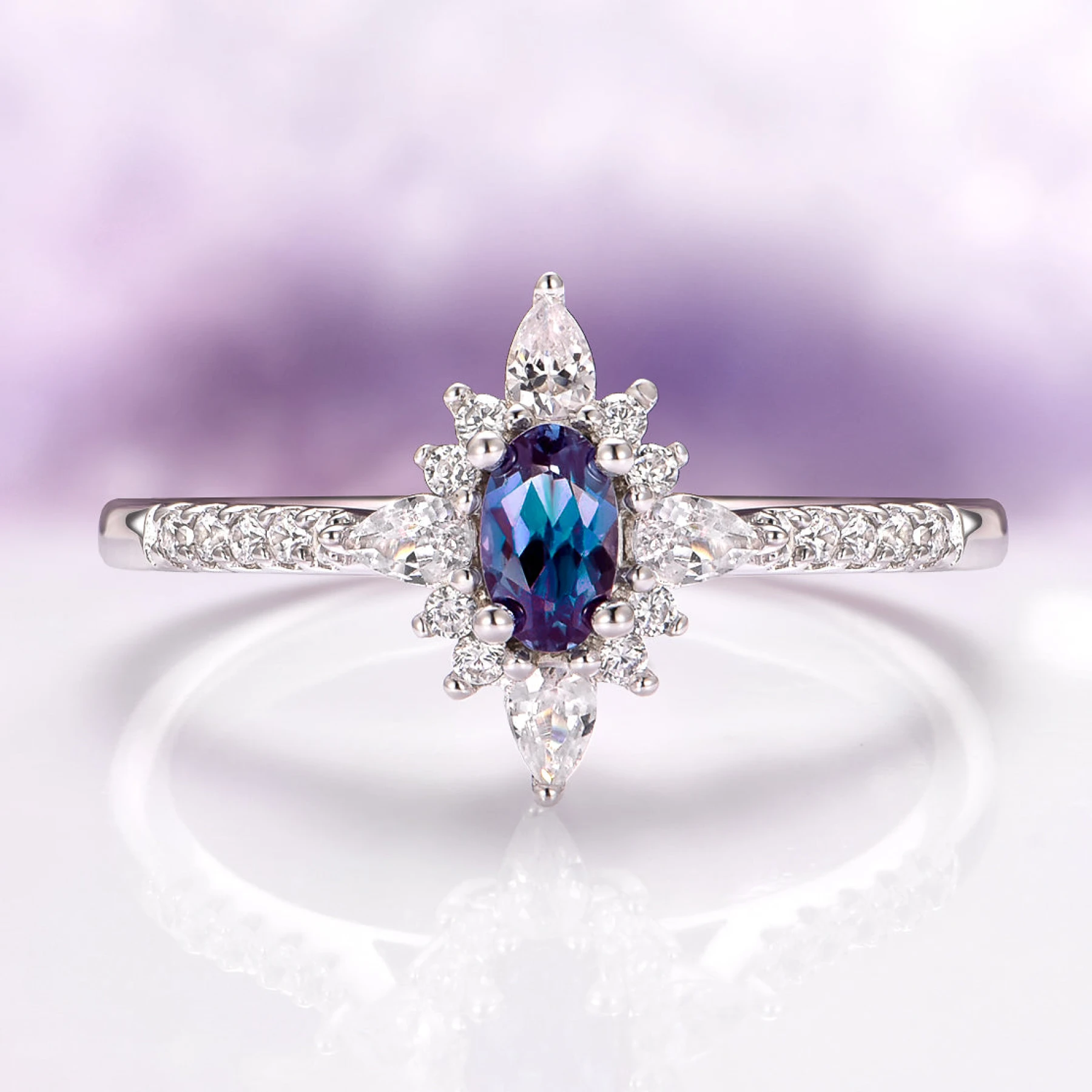 Starburst Alexandrite Ring in Sterling Silver