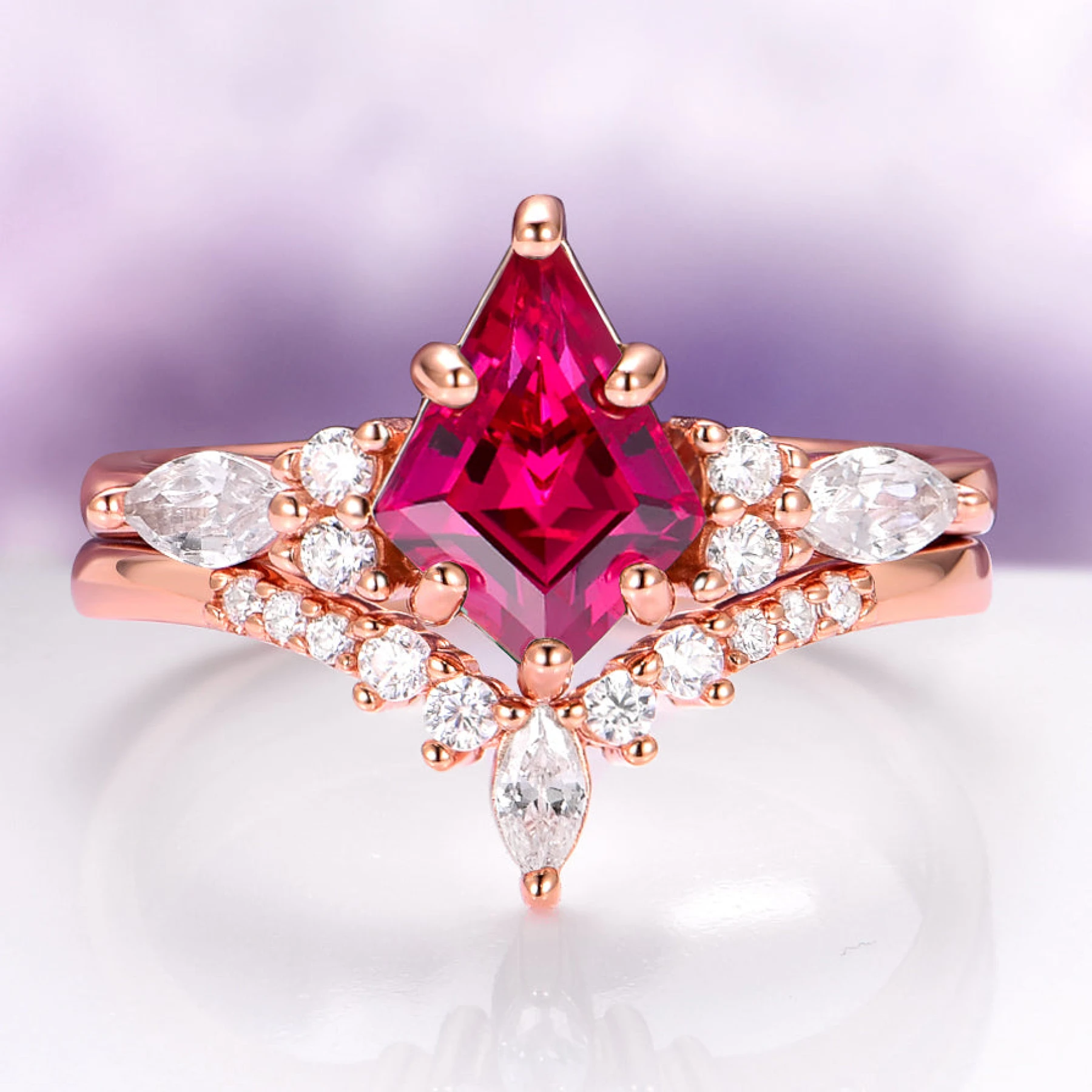 Skye Kite® Lab-Grown Ruby Engagement Ring Set in 14K Rose Gold Vermeil