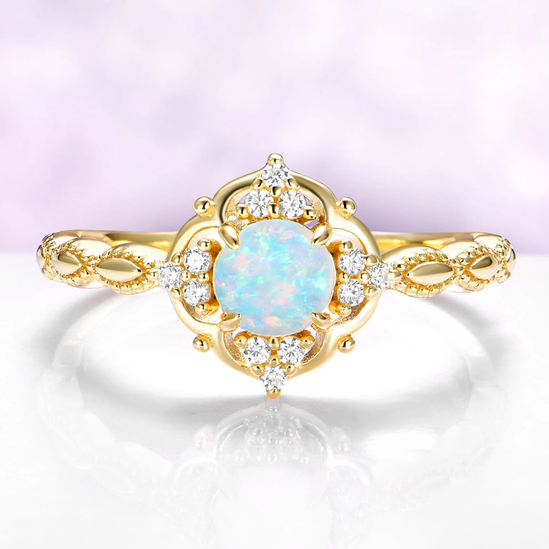 Australian Opal Engagement Ring in 14K Yellow Gold Vermeil
