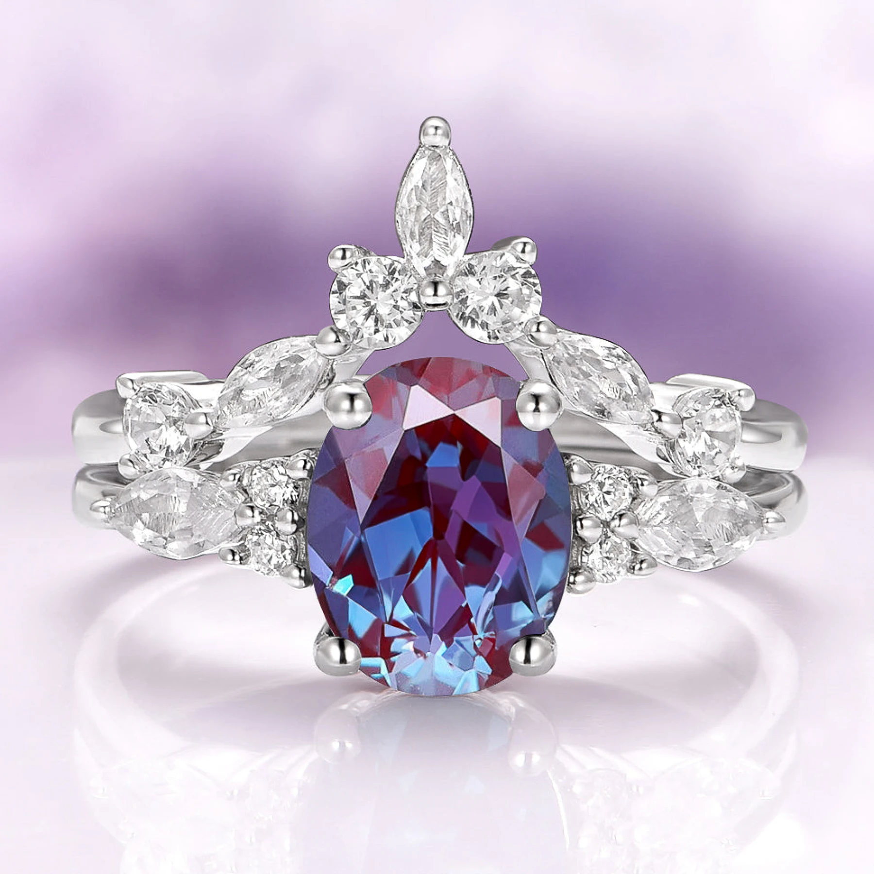 Evelyn Alexandrite Engagement Ring Set in 14K White Gold