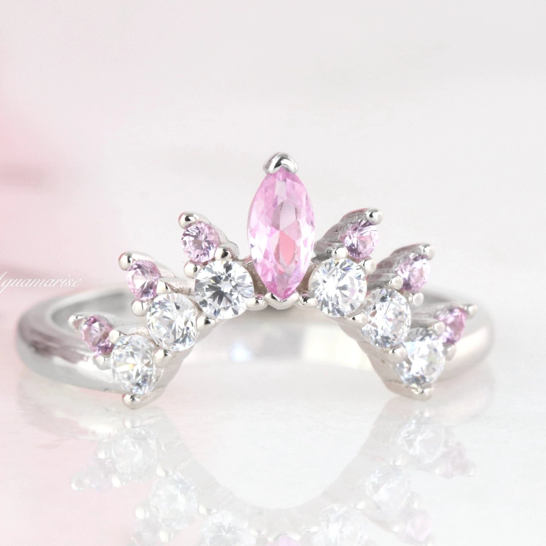 Tiara Pink Sapphire Curved Band in Sterling Silver