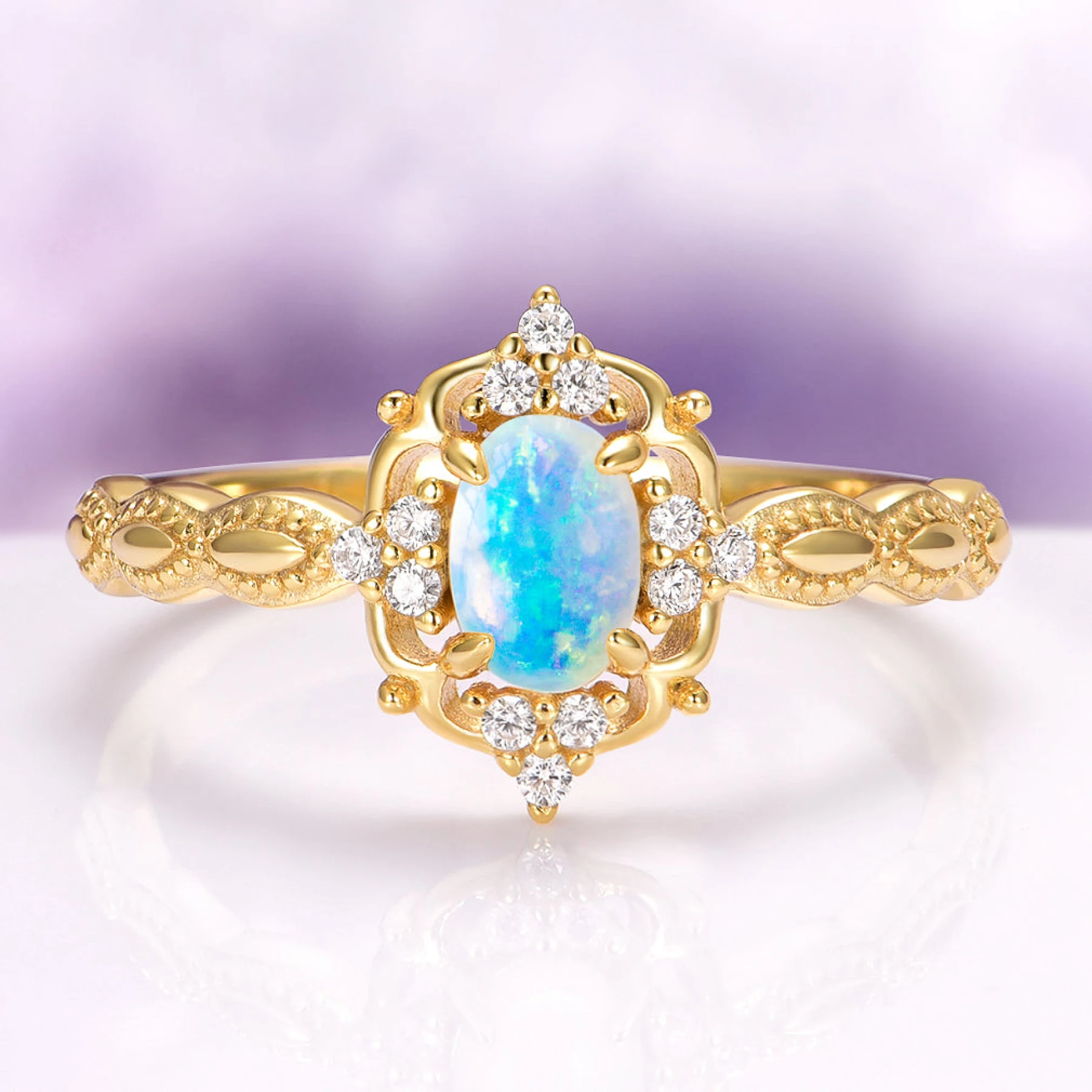 Natural Australian Opal Engagement Ring in 14K Yellow Gold Vermeil