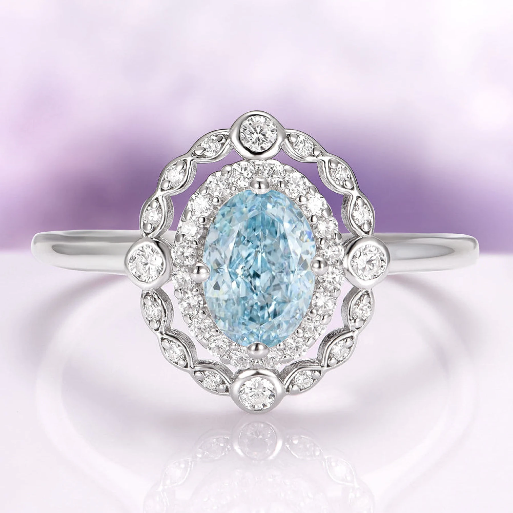 Valentina Vintage Inspired Aquamarine Engagement Ring in Sterling Silver