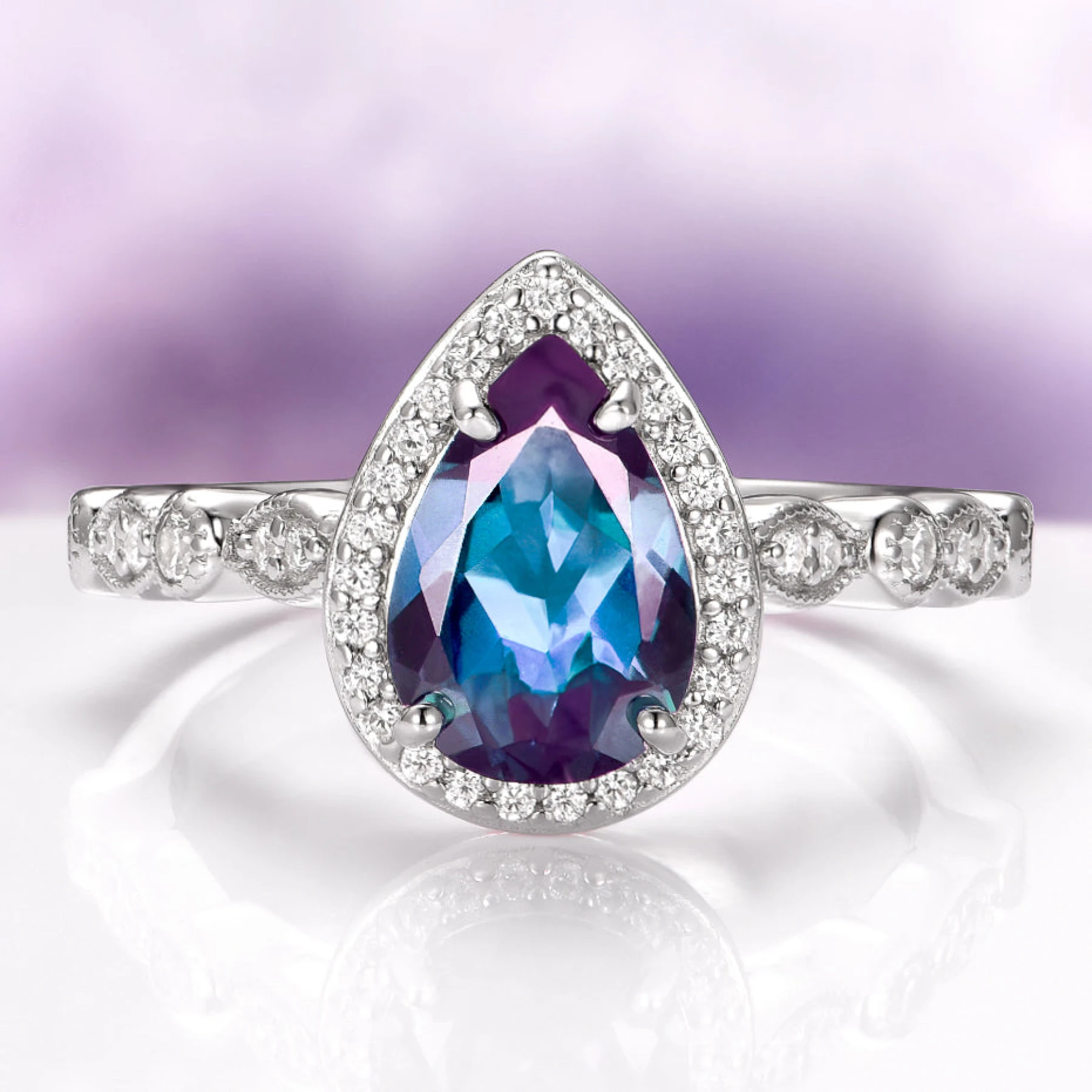 Vintage Teardrop Alexandrite Ring in Sterling Silver
