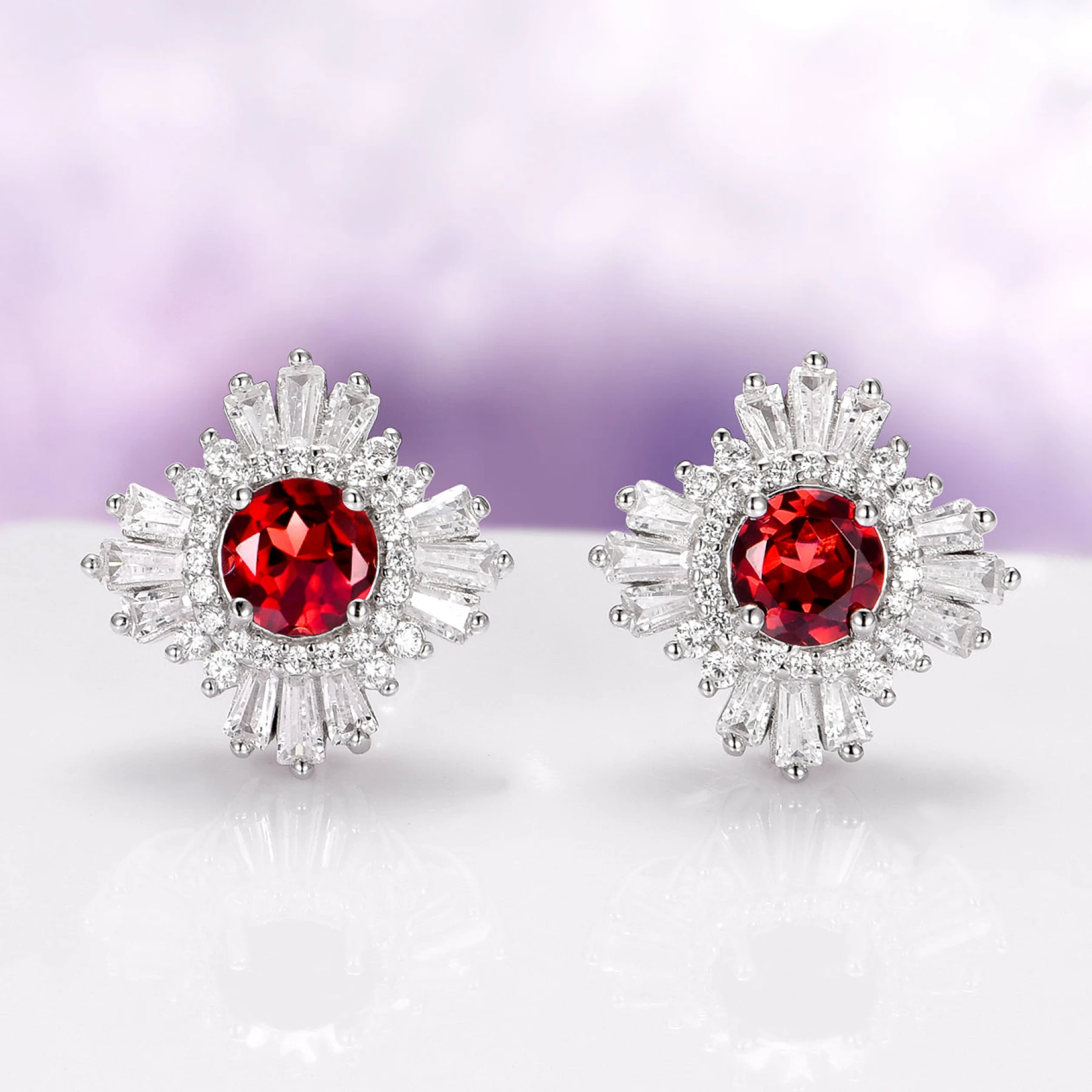 Joelle Natural Red Garnet Stud Earrings in Sterling Silver