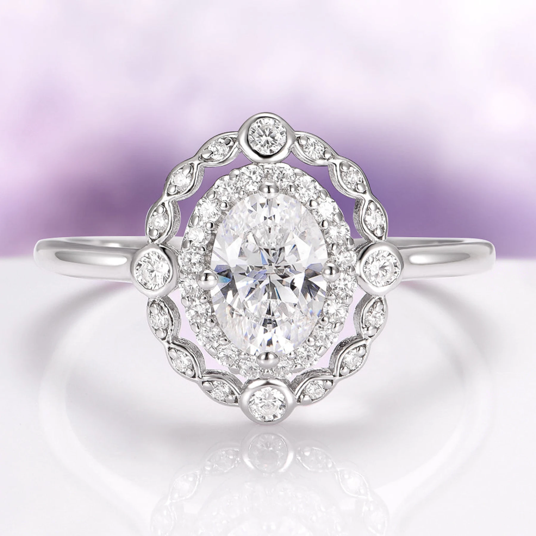 Valentina Simulated Diamond Vintage Engagement Ring in Sterling Silver