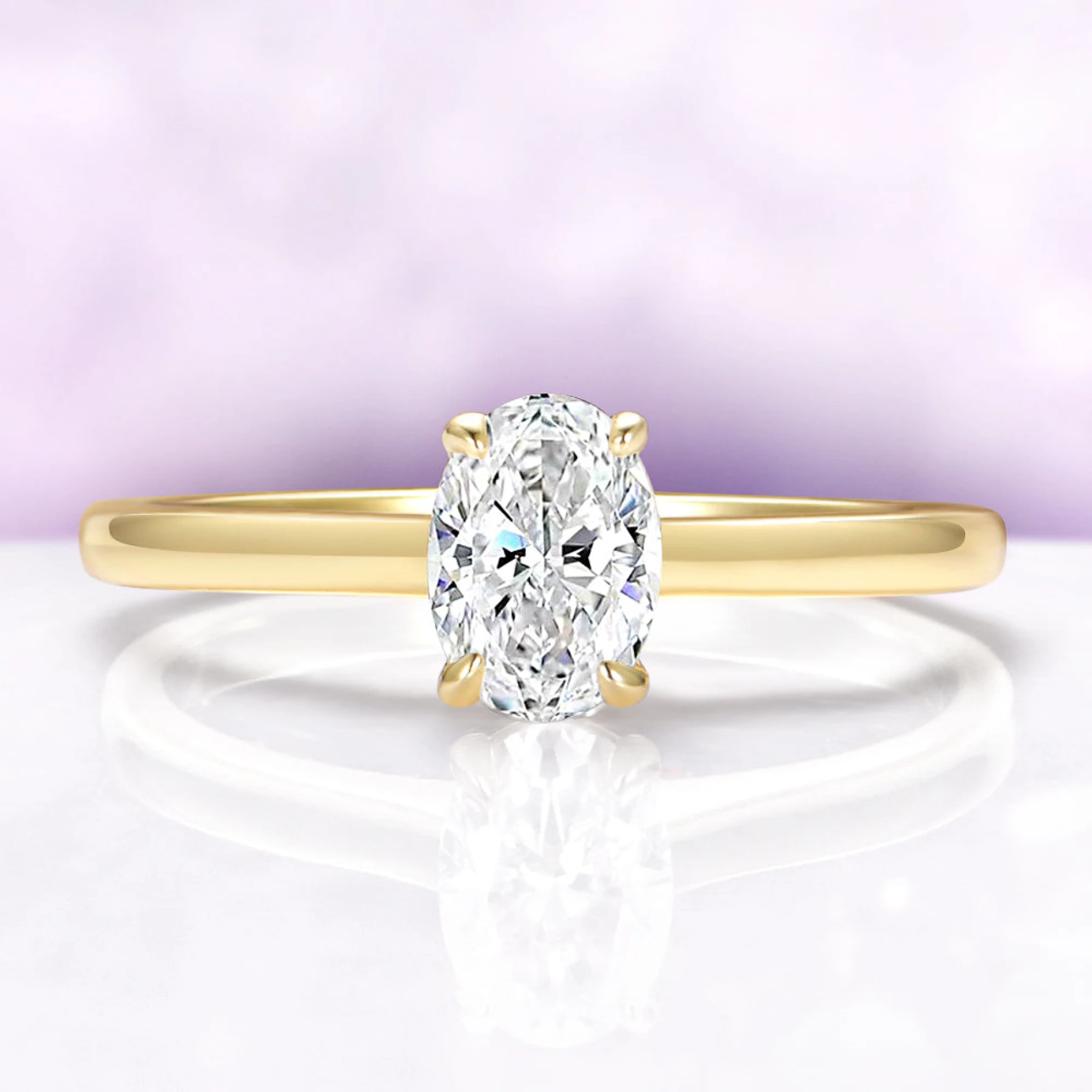 Oval Solitaire Ring in Solid 14K Yellow Gold